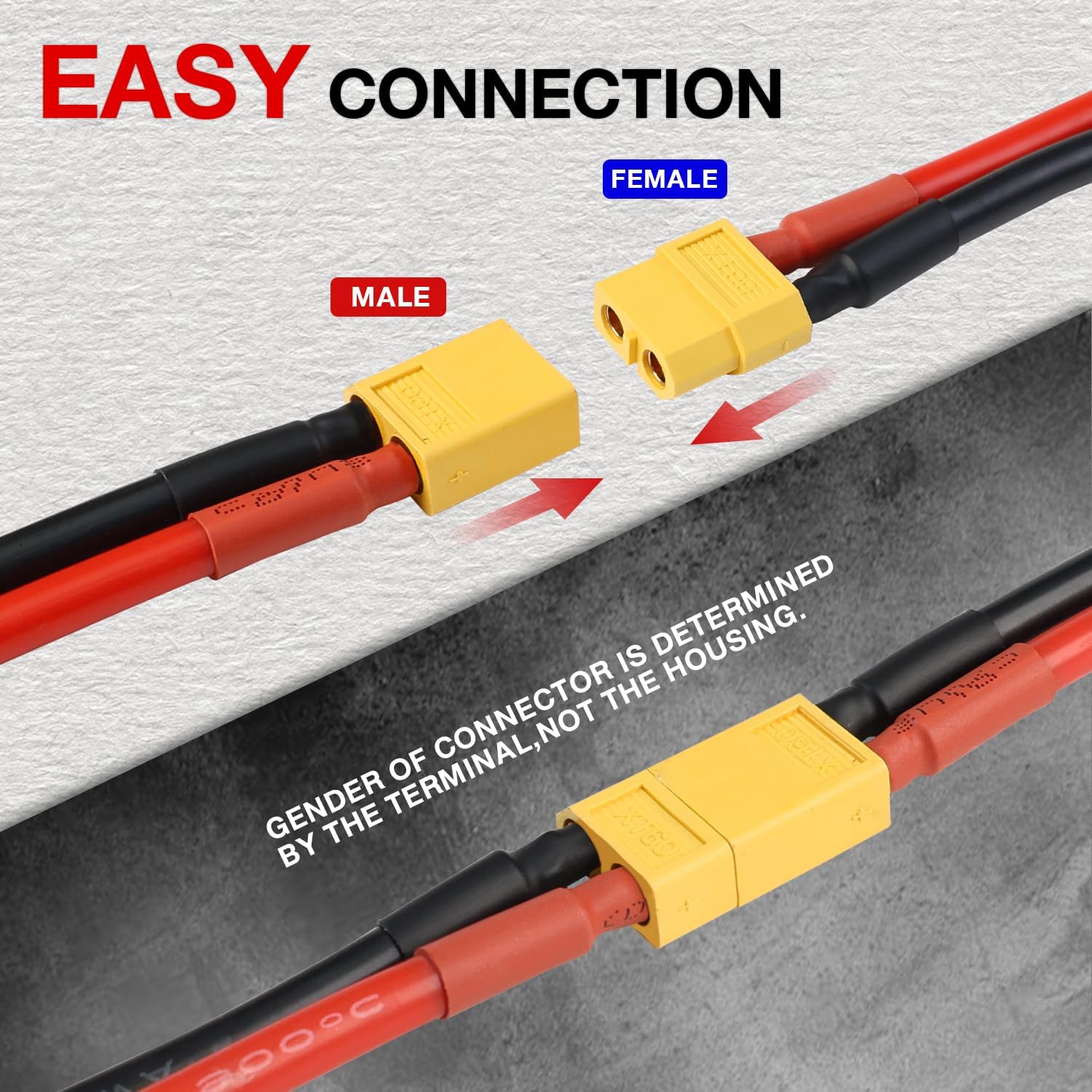 5 Pairs TMH XT60 Plug Connector Female and Male with 50mm - 12 AWG Soft Silicone Wire for RC Lipo Battery FPV Cable Drone Car Boat (5 Male+5 Female)
