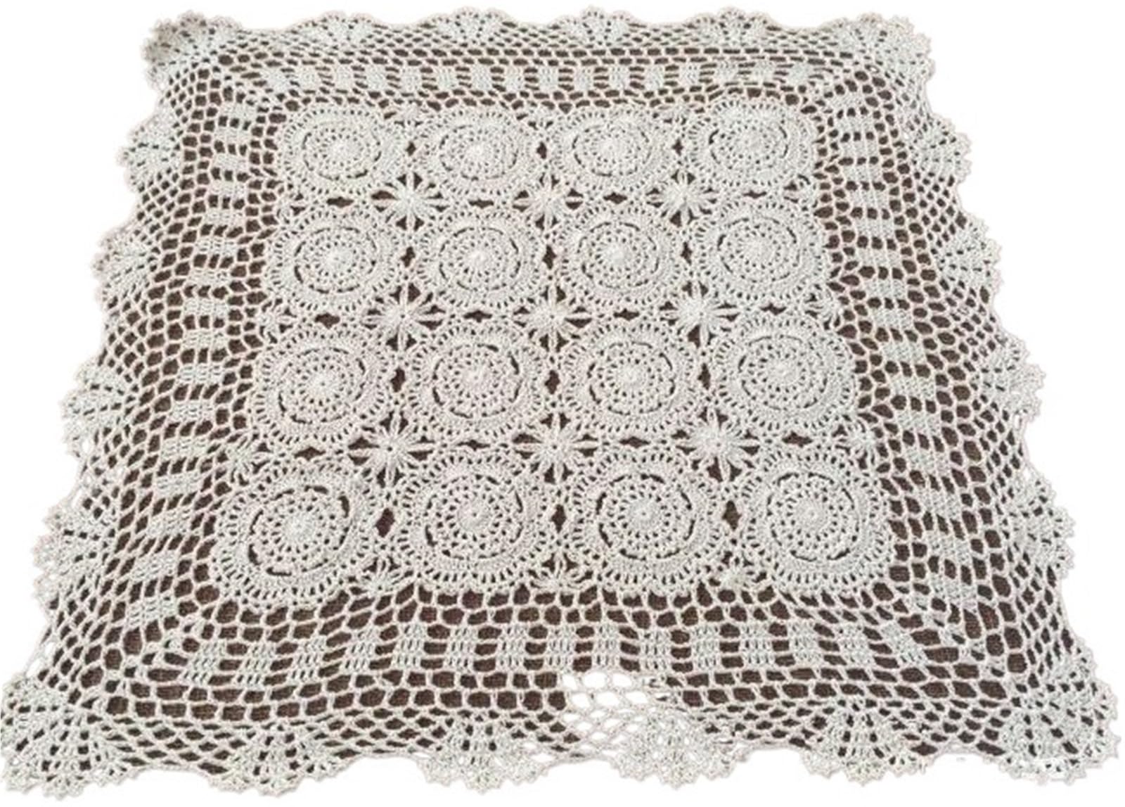 ZNTIHZ Lace Bedside Table Cover Handmade Crochet Tablecloth Vintage Sofa For Bedroom Furniture Decoration For Furniture Dresser(Beige,90X90CM)