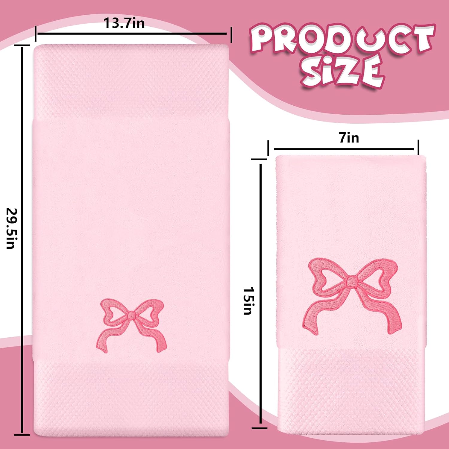 FYSUIMU 2 Pack Pink Bow Hand Towel Cotton Embroidered Cute Bowknot Bathroom Towel Dish Towels for Kitchen Hand Drying Cleaning Cooking, 29.5 x 13.7 Inch