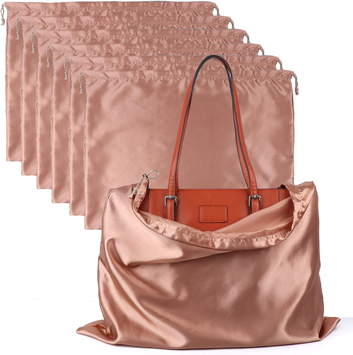 Dust Cover Storage Bags Silk Cloth with Drawstring Pouch For Handbags Purses Pocketbooks Shoes Boots Set of 6, Pink (19.6 x 15.7 in)