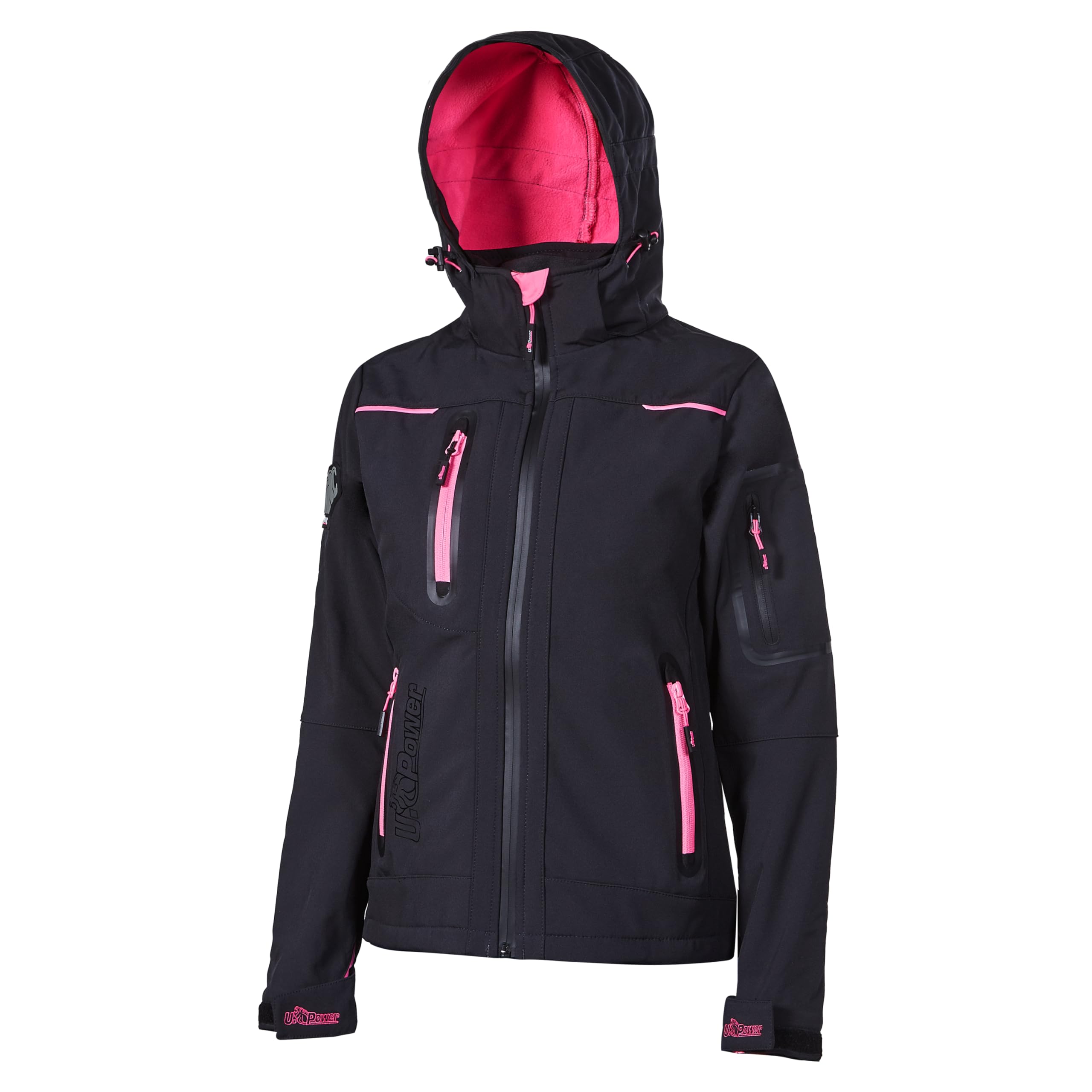 U-Power SPACE, Giacca Softshell, con Cappuccio Staccabile, Tasche Ampie, Full Zip, Antivento, Impermeabile, Tessuto Resistente, Confortevole (GREY FUCSIA - M)