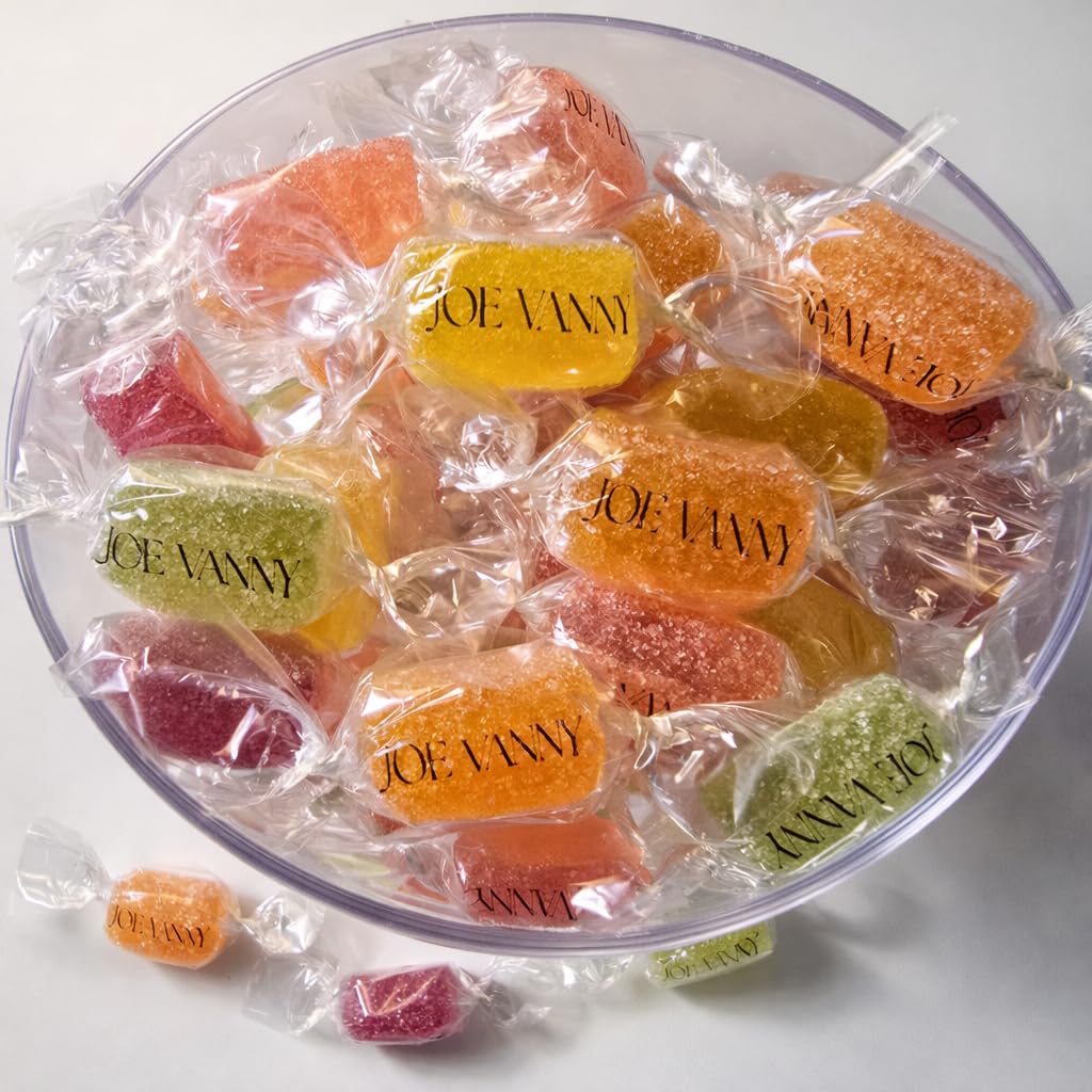 Joe Vanny, caramelle gelatine alla frutta, produzione artigianale, gelées 100% naturali, 30% di frutta, con oli essenziali, confezione luxury da 1000g