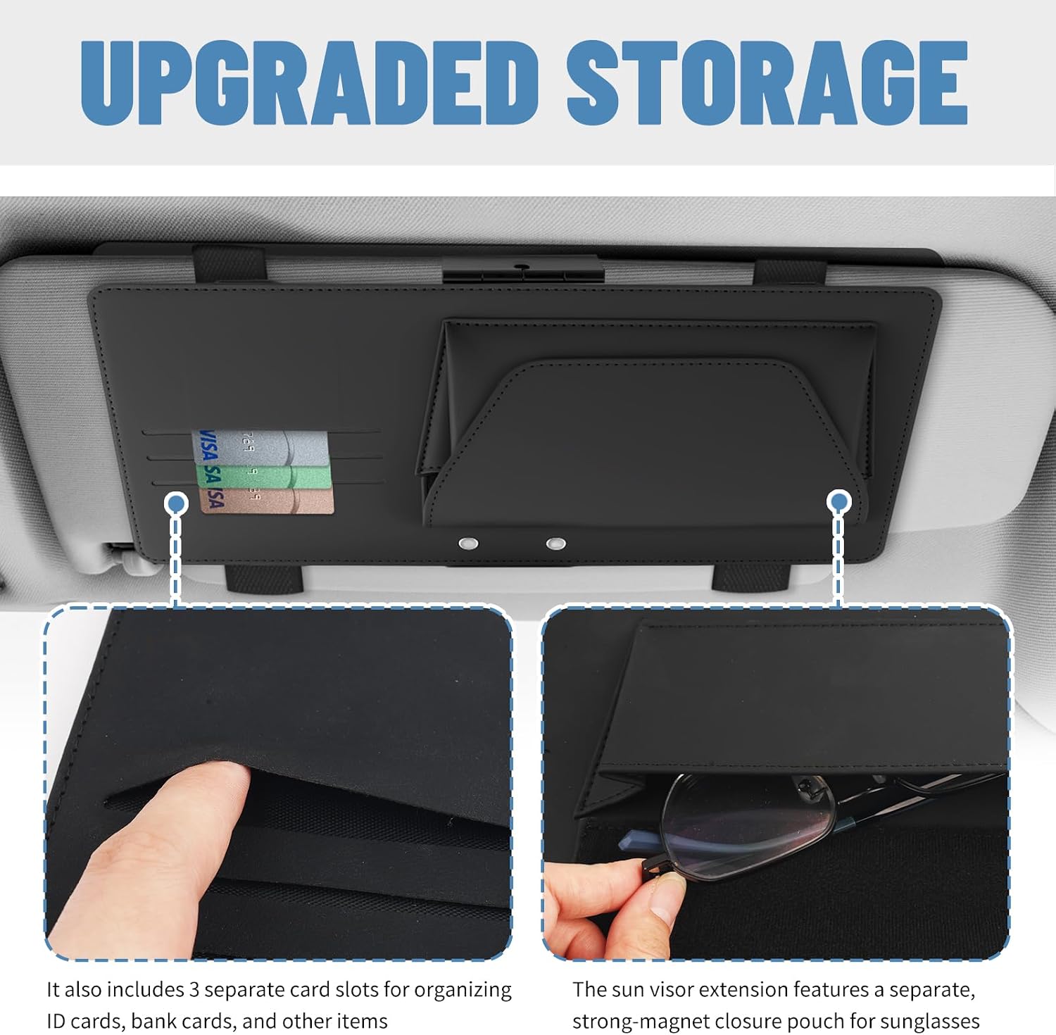 Sun Visor Extender for Car,Upgraded HD Anti-Glare Car Visor Extender Sun Blocker with Magnetic Storage Pouch & 3 Card Slots,180° Foldable Windshield Visors Extenders
