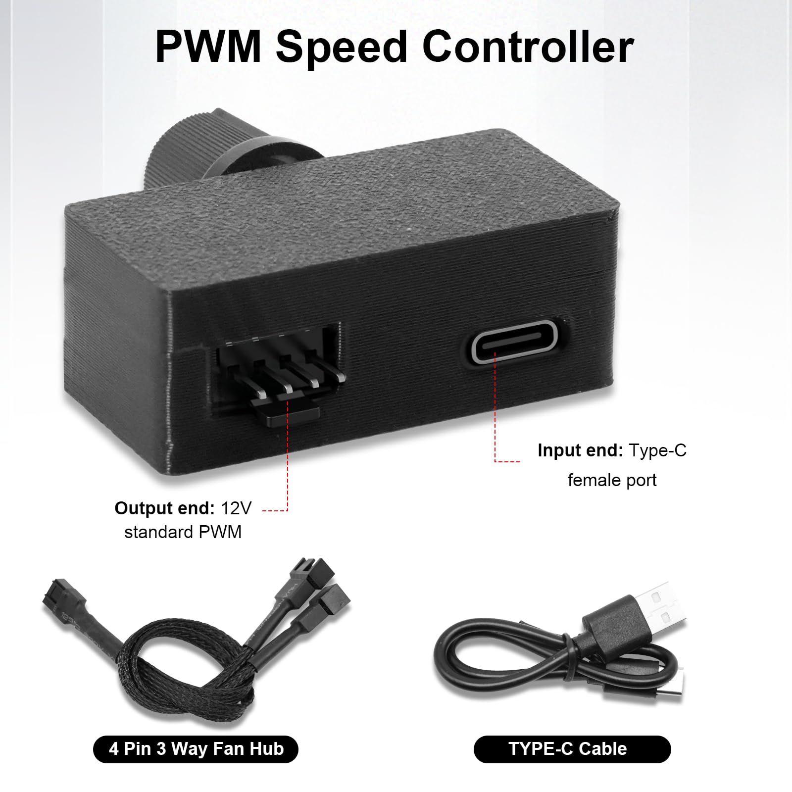 Regulador De Velocidad PWM Binghe - Para Ventiladores Y Bombas De Agua De PC, Entrada USB-C, Salida 12V, 0-100%