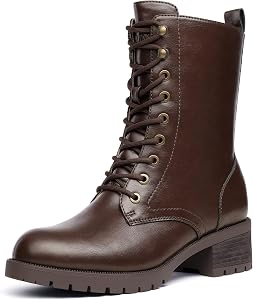DREAM PAIRS Women Lace-up Combat Boots Mid-calf Ankle Military Boot Booties for Fall Winter