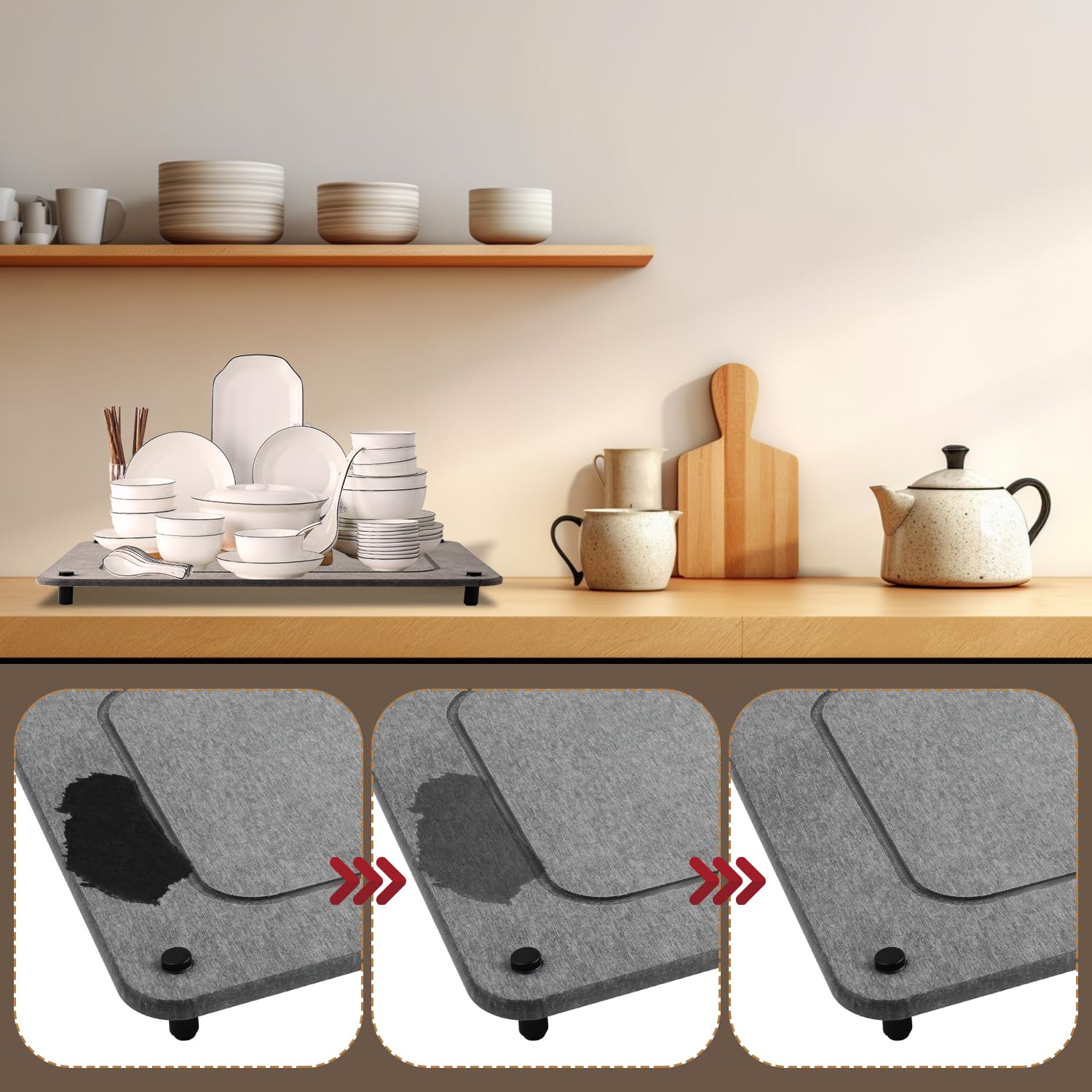 Björn&Schiller badmat van steen, antibacteriële en absorberende diatomiet badmat, antislip douchemat, badkamer set 60x39 cm, wit