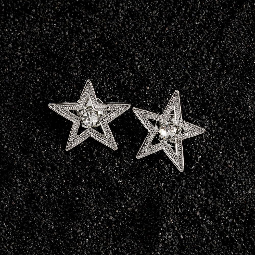 2Pcs Five-Pointed Star Suit Pin Brooch Classic Collar Pins for Men Shirt Tuxedo Coat Lapel Stud Suit Jewelry Accessories (Silver)