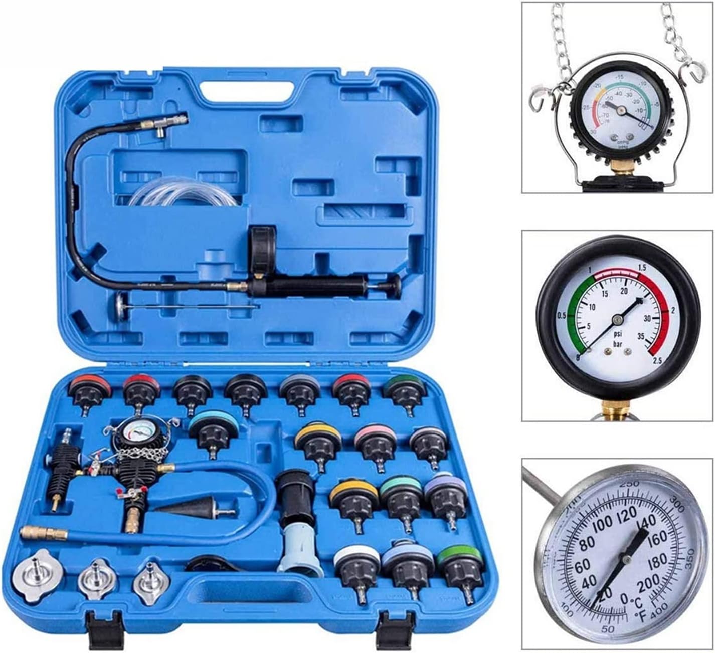 Coolant Pressure Tester kit 28pcs Car Radiator Pressure Tester Tools Set Vacuum-Type Cooling System Test Water Tank LeakDetection Coolant Pressure Detector Vacuum Type Cooling System Kit