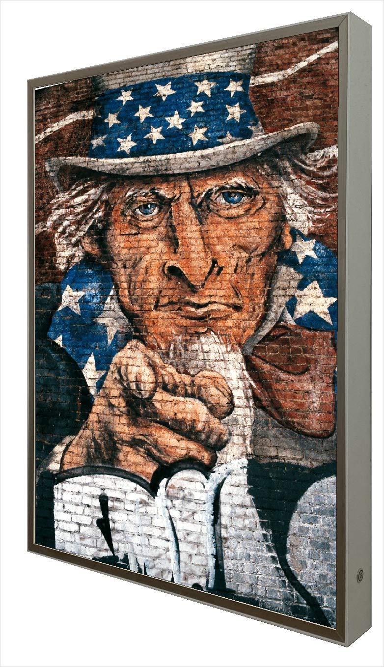 Tableau haut de gamme cadre bois laqué blanc éclairé d'Abraham Lincoln