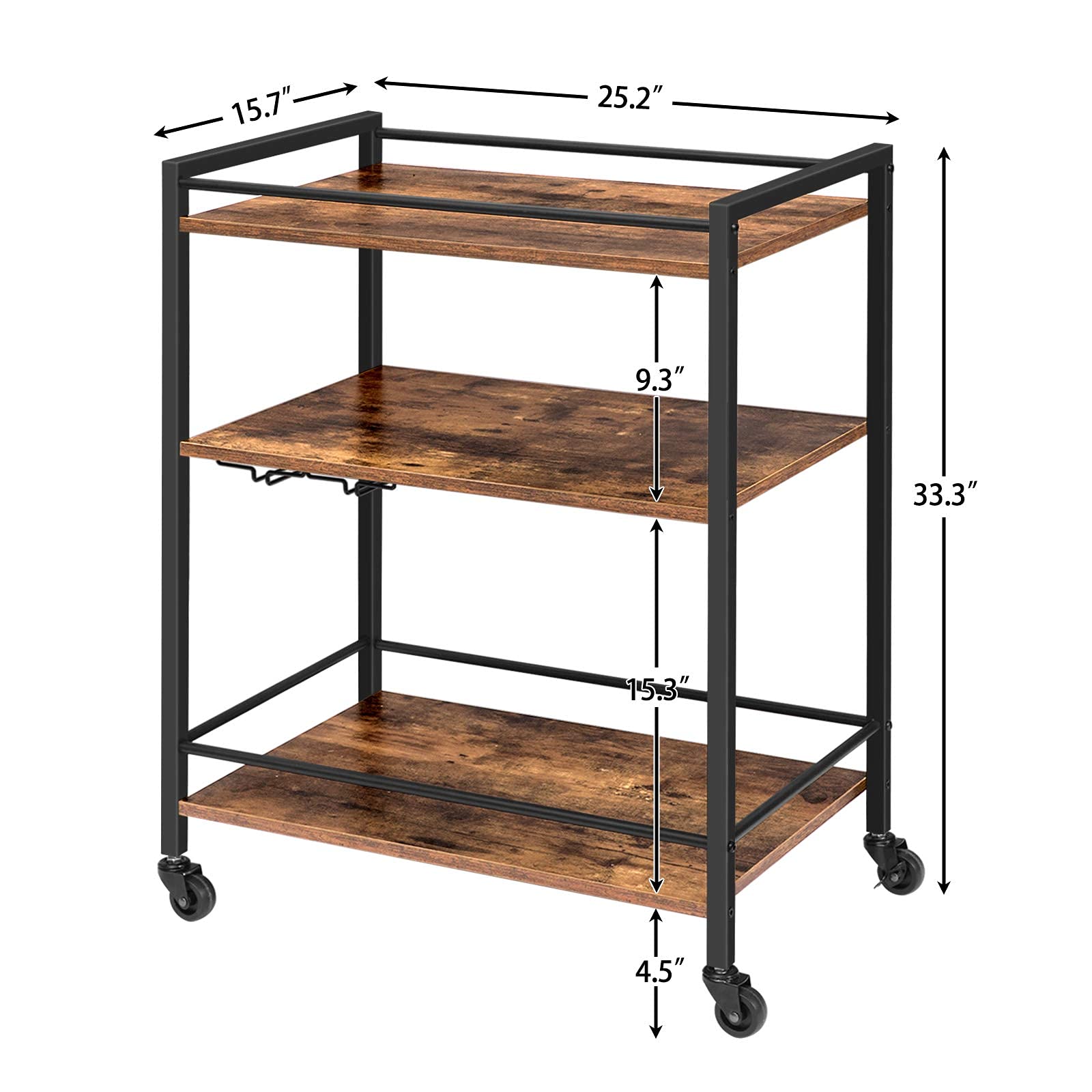 Buy HOOBRO Bar Cart, 3Tier Serving Cart with Wine Glasses Hooks