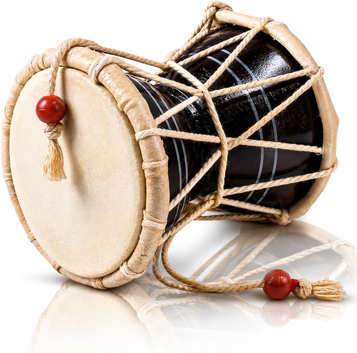 The Great Indian Bazaar Handmade Wooden & Leather Classical Folk Dumroo Damroo Damaru Hand Drum Set Percussion Decorative Collectible Showpiece World Musical Instruments (Brown)