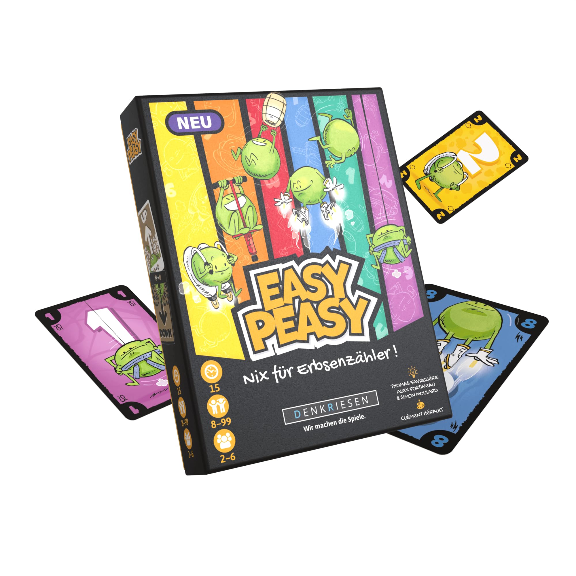 DENKRIESEN Easy Peasy – Nix für Erbsenzähler! | Kartenspiel ab 8 Jahren, Familienspiel für 2–6 Spieler, taktisches Ablegespiel mit Aktionskarten, witzig & strategisch für Spieleabend