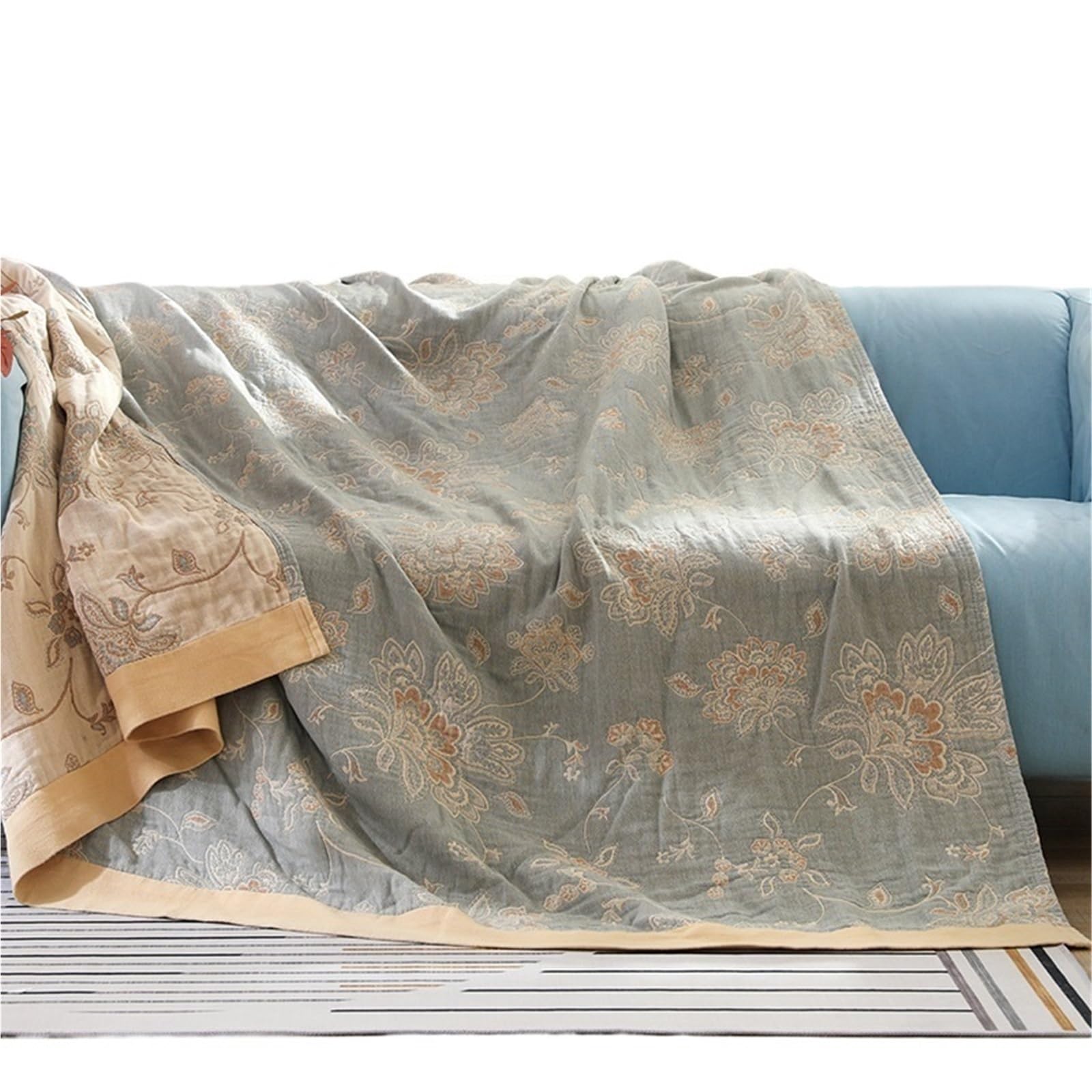 FIgpmwld Pure Cotton Muslin Throw Blanket Multicolor Multiple Sizes(Color2,200x230cm-79x91inch)