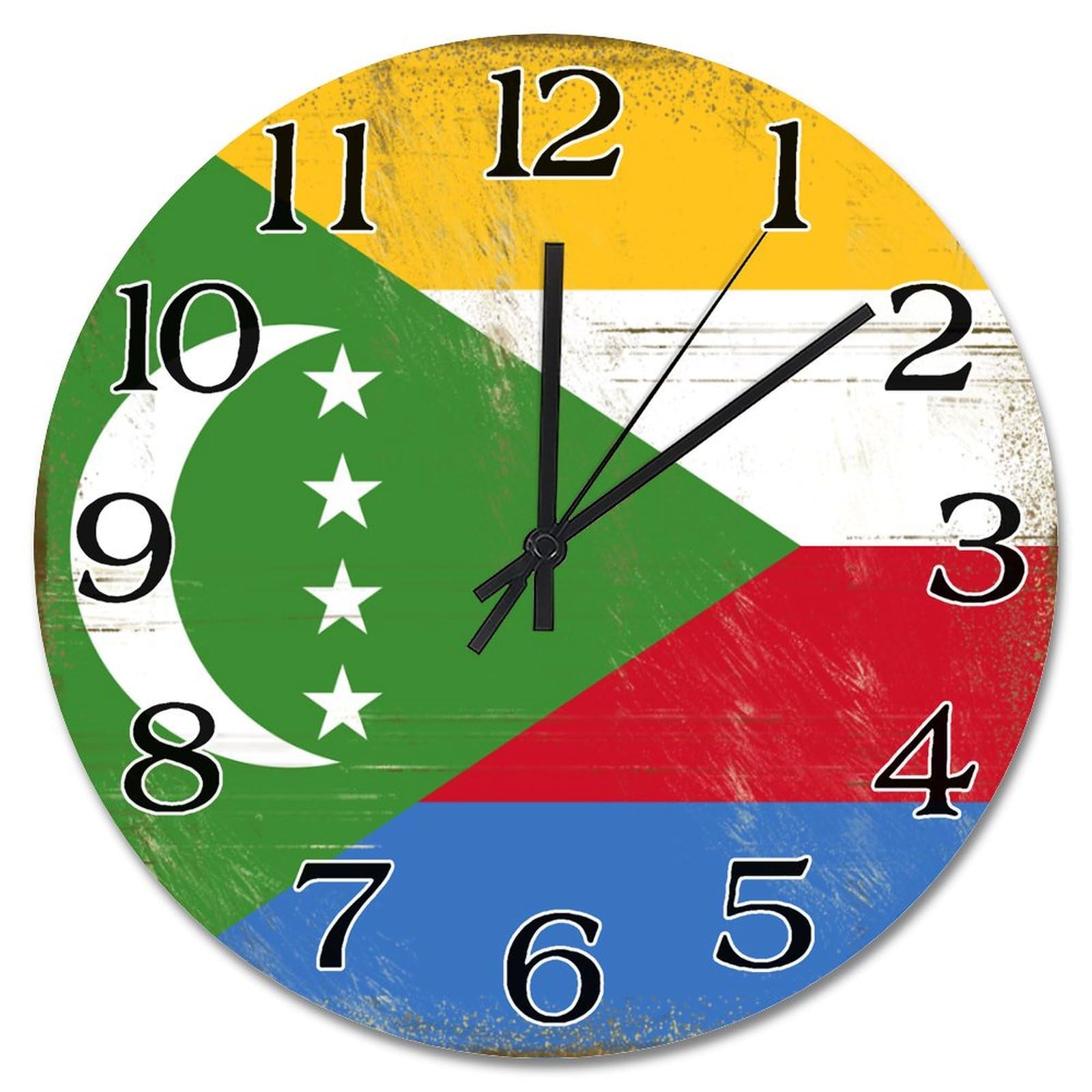 Horloge murale drapeau des Comores de 25,4 cm pour salon