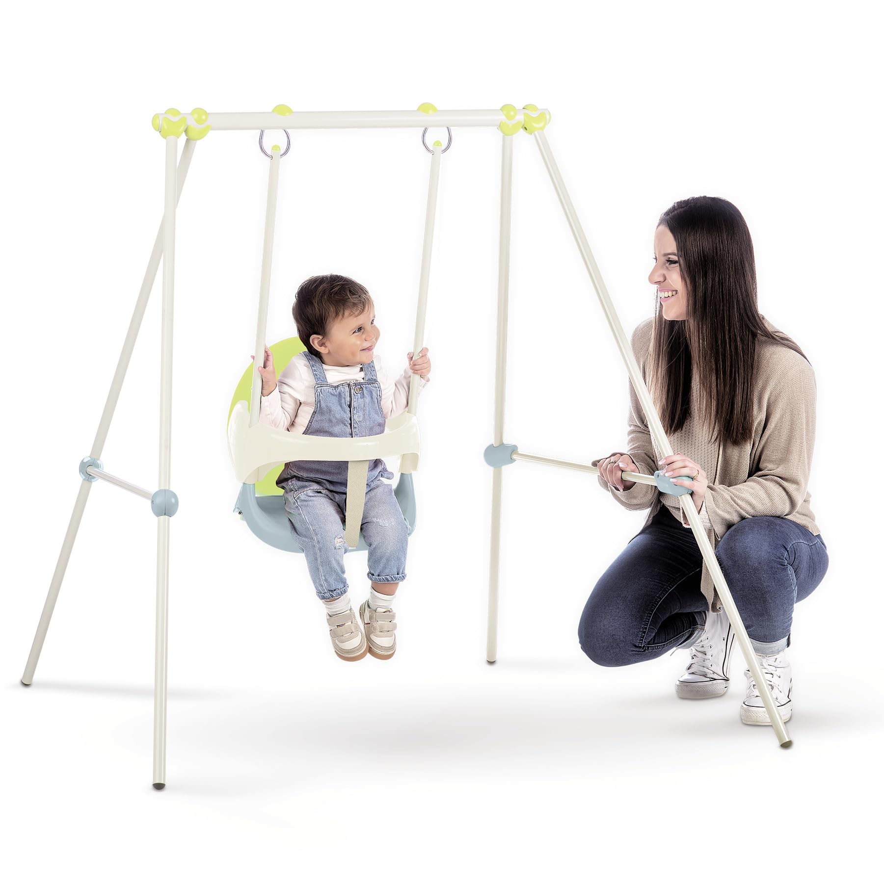 Smoby - Columpio para bebé con Estructura de Metal - Columpio para bebé - Interior/Exterior - Altura 118 cm - Tratamiento Anti-UV - Material Reciclado - A Partir de 6 Meses - Fabricado en España