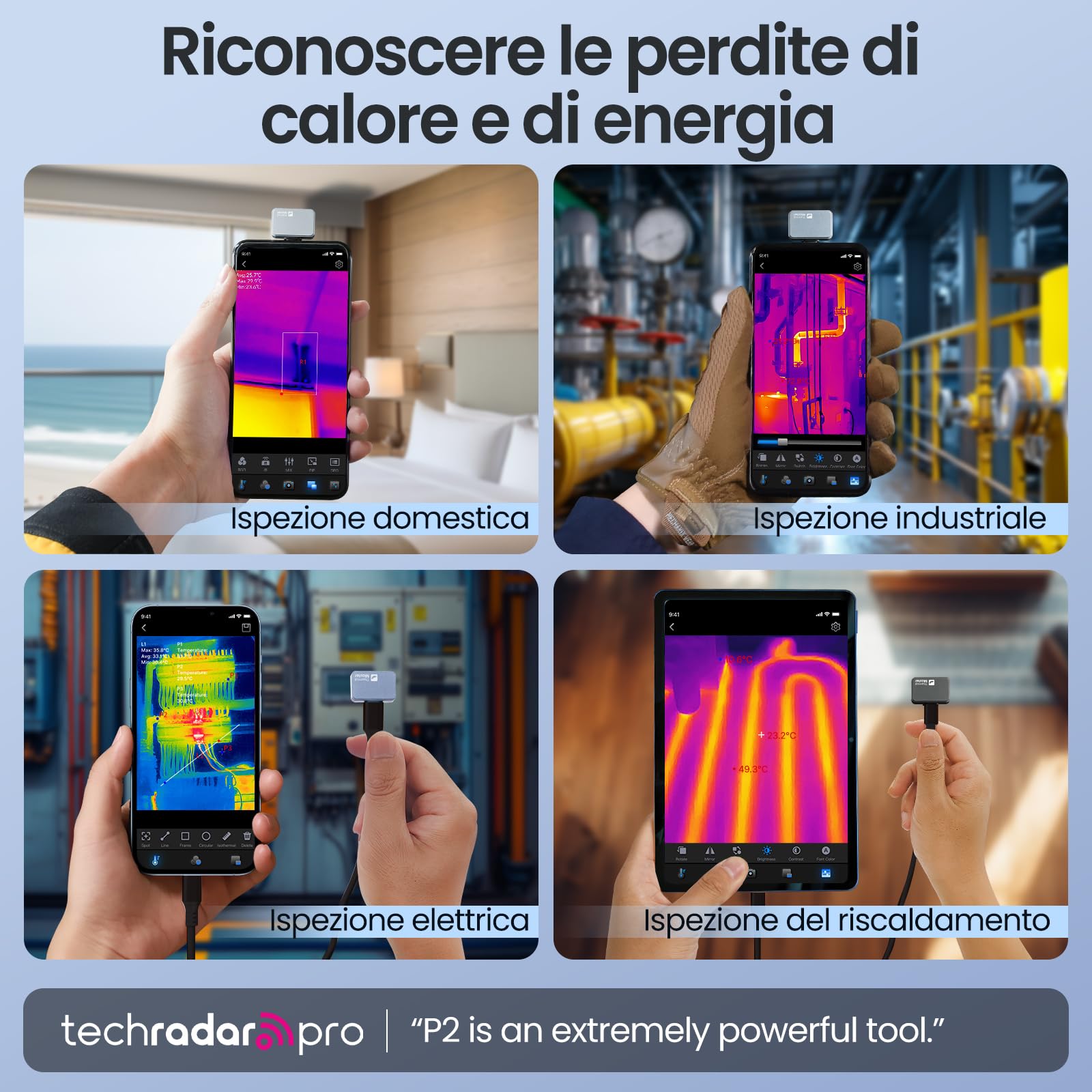 Thermal Master Termica P2 per Android Fotocamera a infrarossi Super Risoluzione (X³) 512 x 384 immagini termiche per ispezione domestica da -20 a 600 ℃ 15 x zoom, non per iPhone 15/16