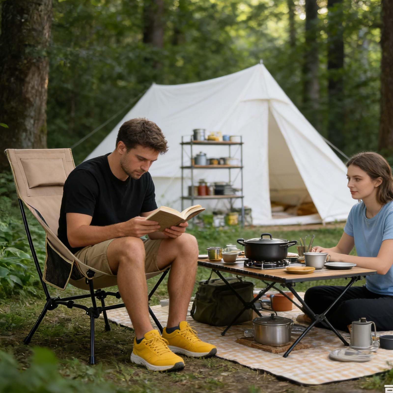 OlyPegic Sedia da campeggio con poggiapiedi quadrati, pieghevole, portata 120 kg, portatile, con tasca laterale, 2 livelli di altezza per campeggio, escursioni, picnic, pesca