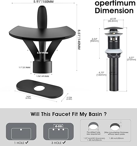 Miniatura 3 de Elegante grifo de lavabo de baño de un solo agujero, grifo de lavabo de latón sólido, grifo de lavabo de una sola manija con línea de suministro