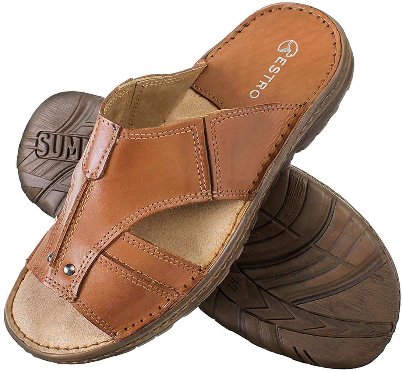 ESTRO Sandales Homme Cuir Mules - Sandales Homme Été Cuir Mules Hommes avec Semelle Antidérapante s1