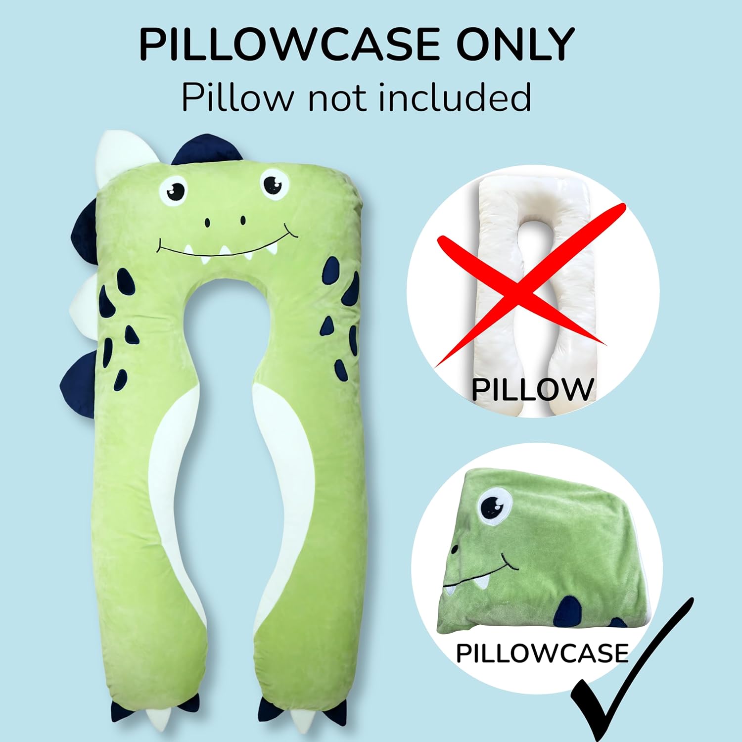 LUNAMIRA Pillowcase Only – Original Replacement Body Pillow Cover, Dino Design, Ultra-Soft Micro Plush Fleece, Double-Sided, Breathable & Skin-Friendly, Washable, Zipper Closure
