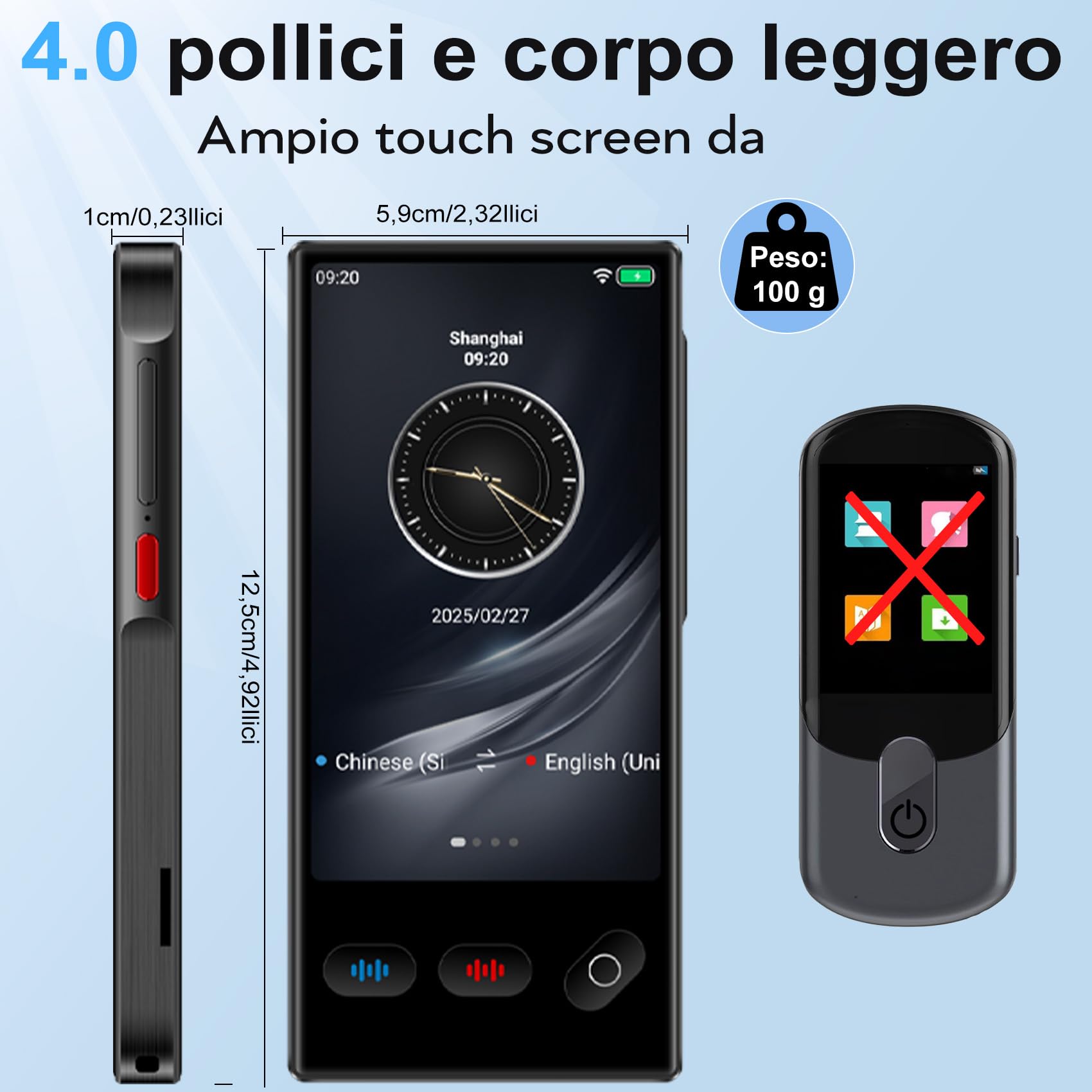 Traduttore Vocale Istantaneo Multilingue per 148 Lingue Online e 19 Offline (Italiano Offline), Traduttore Simultaneo Vocale Traduzione di Foto Supporta WiFi/Bluetooth con Batteria da 1500 mAh