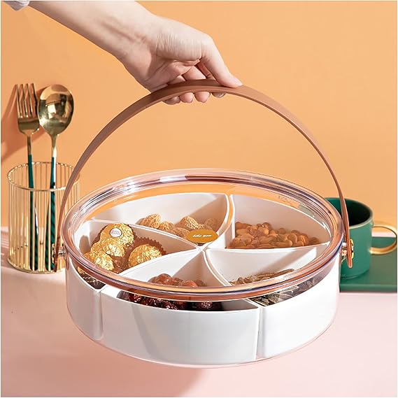 Clear Divided Serving Tray with Lid & Handle, Portable