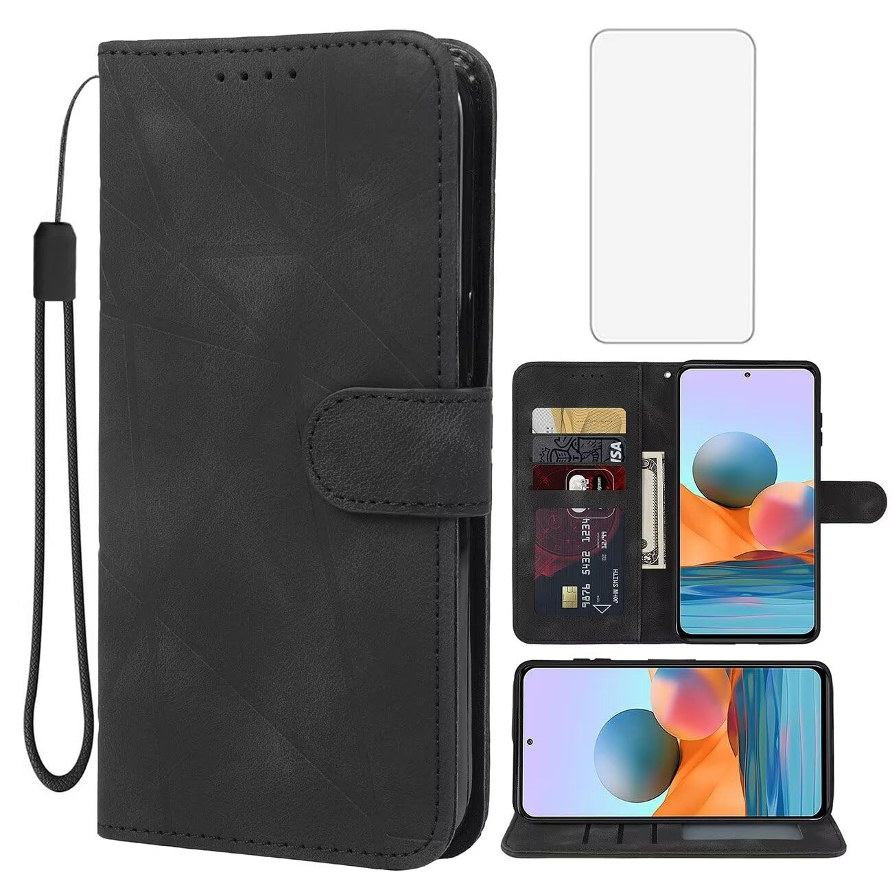 Wanyuexes Case for Redmi Note 10 Pro/Redmi Note 10 Pro Max Wallet Case with Tempered Glass Screen Protector