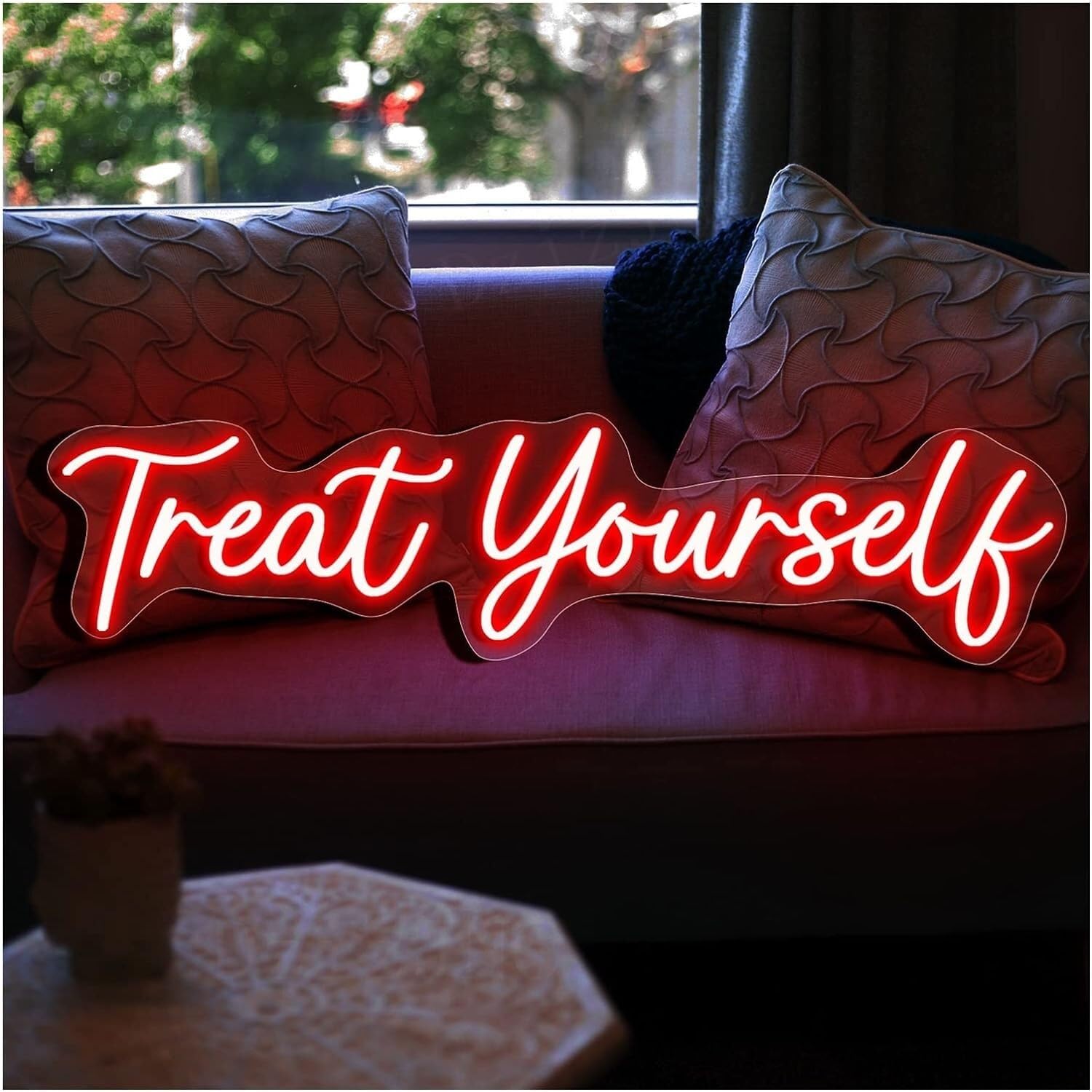 WaiDXn LED Neon Light Sign Treat Yourself Neon Signs Lights Handmade Led Neon Sign for Bar Decor(61X16cm)