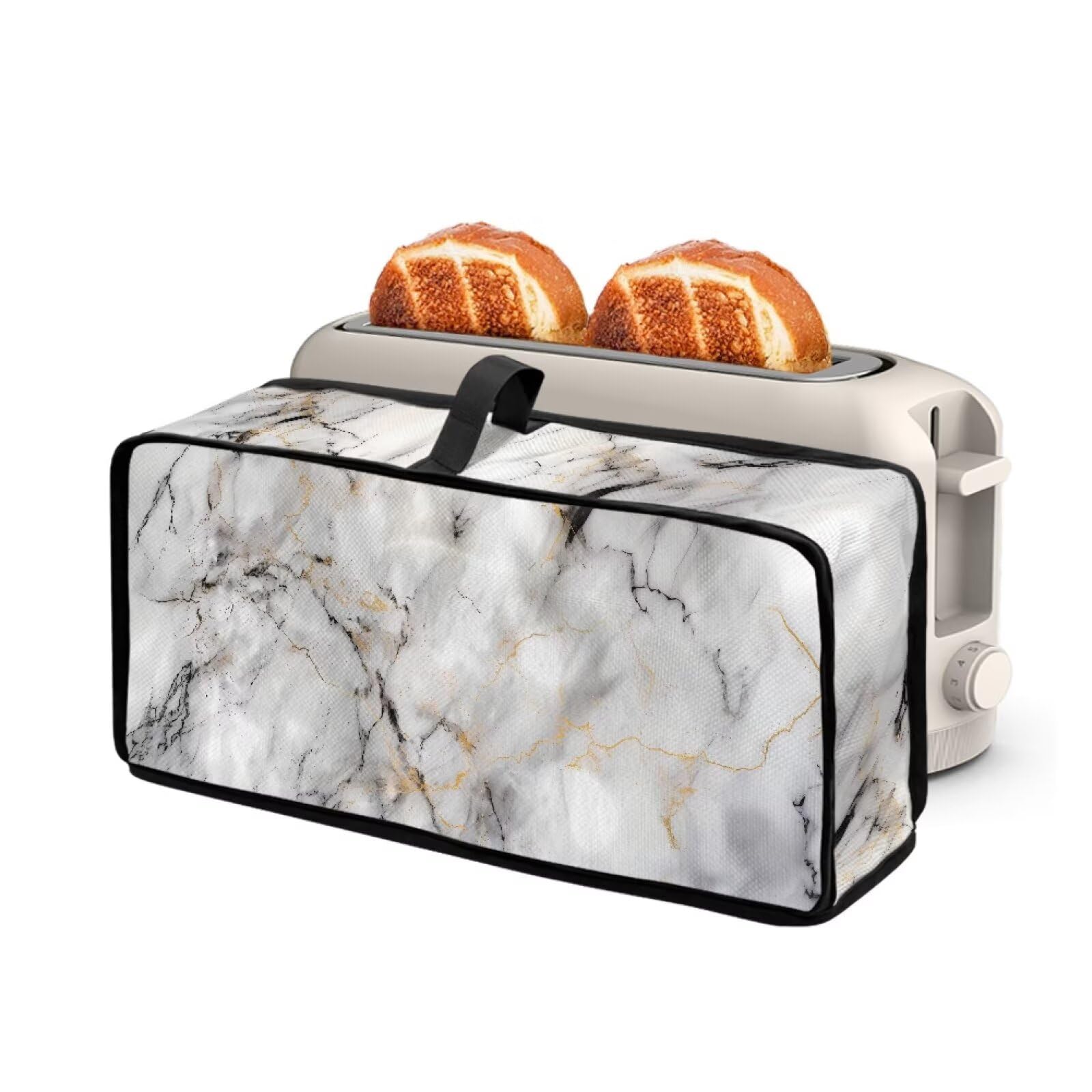 Grey Marble Slim Toaster Cover with Top Handle Bread Maker Oven Machine Cover Compatible with 2 Slice Long Slot Toaster Dust Protection Stain Resistant Kitchen Decor