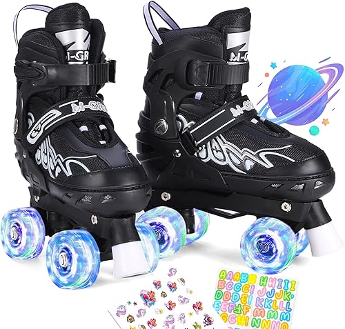 Miniatura 8 de Rainbow - Patines de ruedas para niñas y niños, 4 tamaños ajustables, para niñas con ruedas luminosas, regalo de cumpleaños para principiantes,