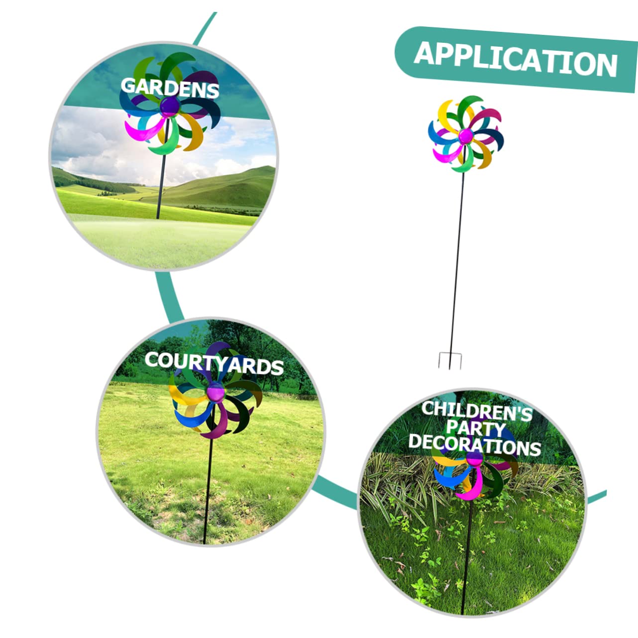 Abaodam Bunte Windmühle aus Eisen als Gartenstecker 1 Stück | Regenbogenfarben, Dekorative Ausführung, für Festliche Atmosphäre und Garten Deko, Schönes Design