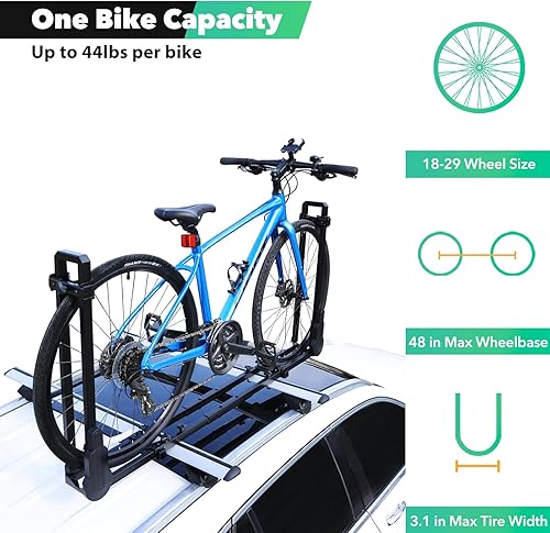 Miniatura 4 de Soporte vertical para bicicleta de techo con dos brazos, 1 portabicicletas para coche, SUV, solo apto para barras transversales extraíbles