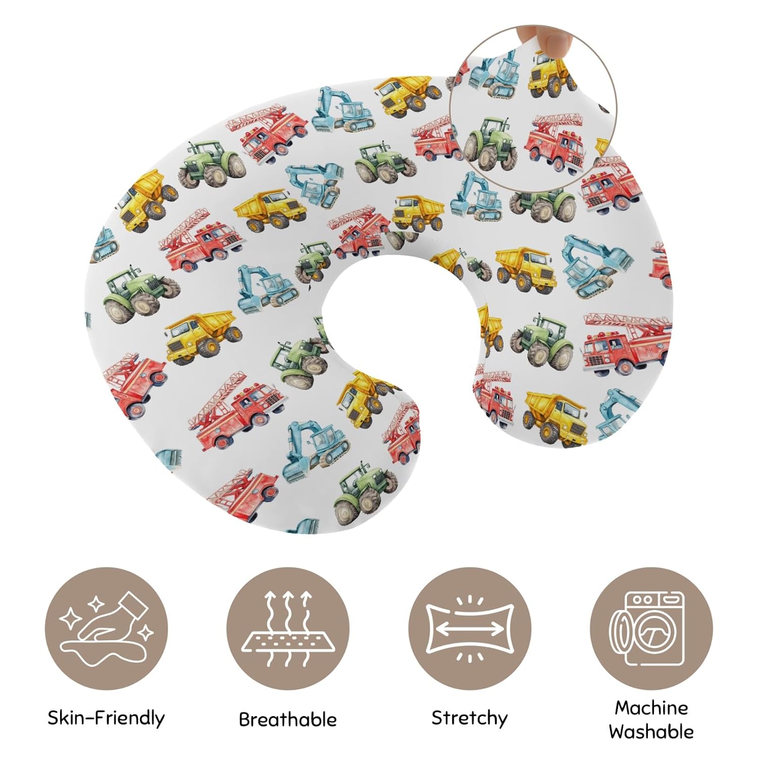 Watercolor Construction Trucks Tractor Firetruck Nursing Pillow Cover Ultra-Soft Comfortable for Baby Girls Boys Colorful Car Vehicles Nursing Cover for Breastfeeding for Newborn Infant
