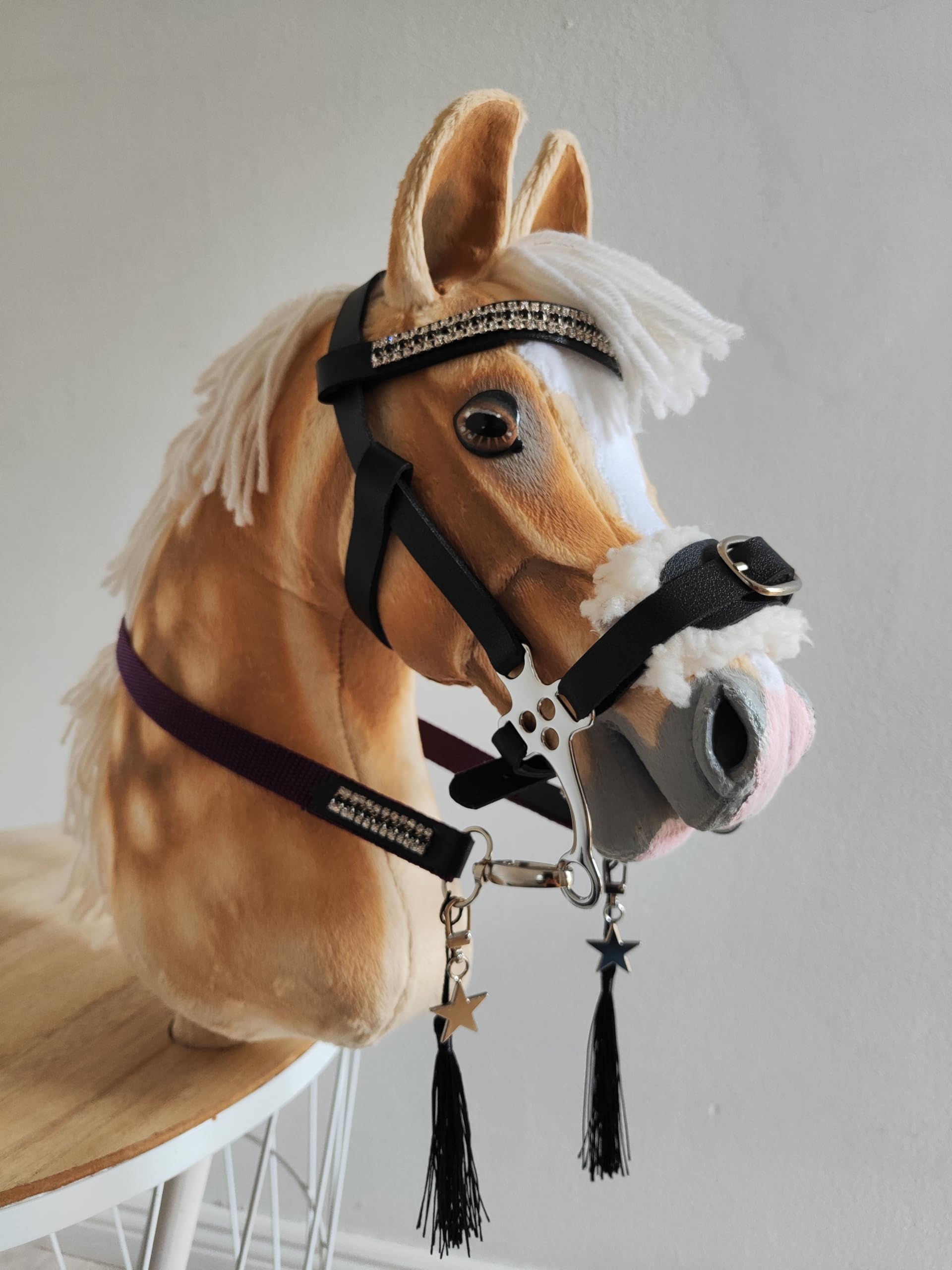 Bride de Hobby Horse Hakamore avec rênes et Doublure en Fourrure, Accessoires pour Cheval Jouet, Mors de Jouet, Mors pour hobbyhorsing, sans Cheval