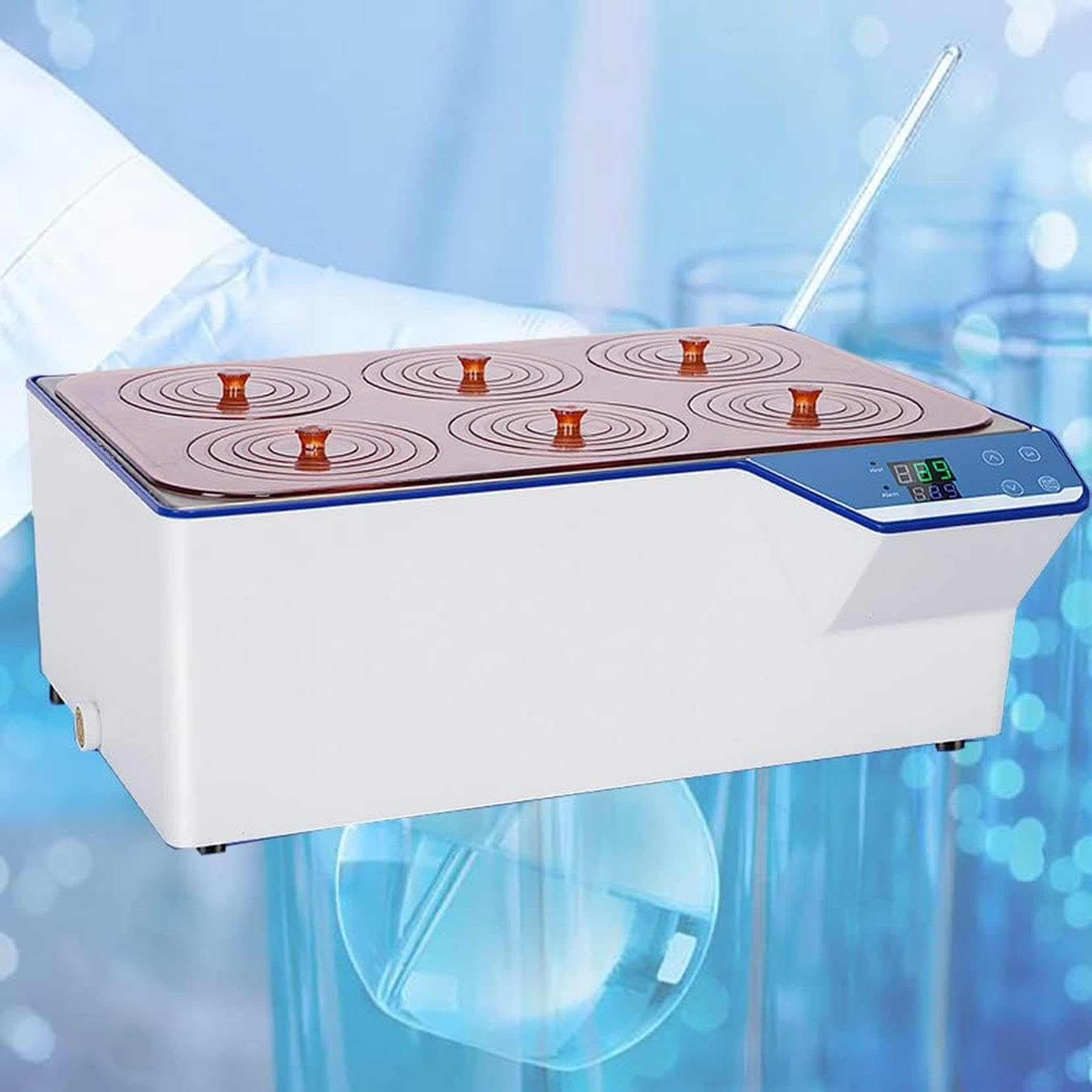 Baño María termostático digital, 2 orificios/4 orificios/6 orificios, calefacción eléctrica, baño María poroso con temperatura constante, RT 5 a 100°C, temporizador 0~999 min, capacidad 6,7L/14L/22L