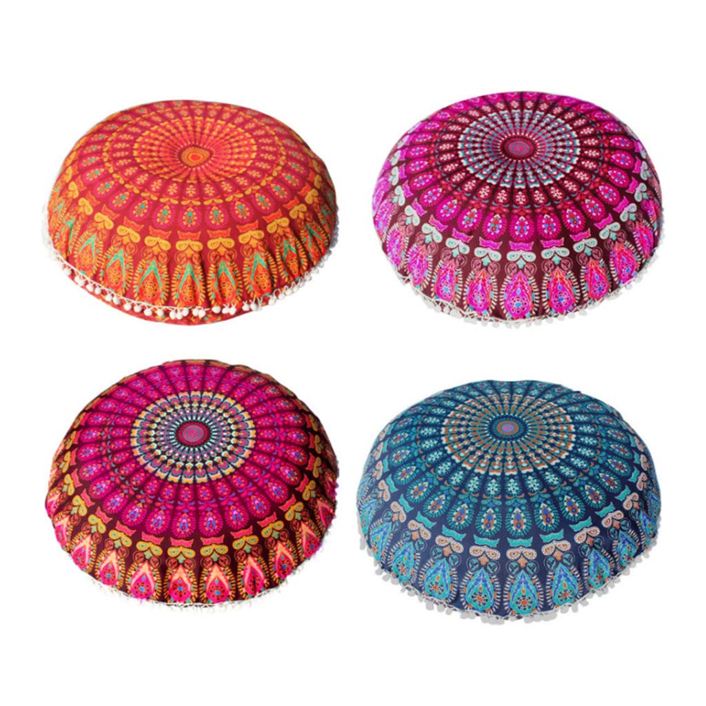 YS0911 43/80cm Round Indian Bohemian Floor Pillow Cushion Cover for Case Pouf Retro Home Decor 18x18 Pillow Cover, Blue-green
