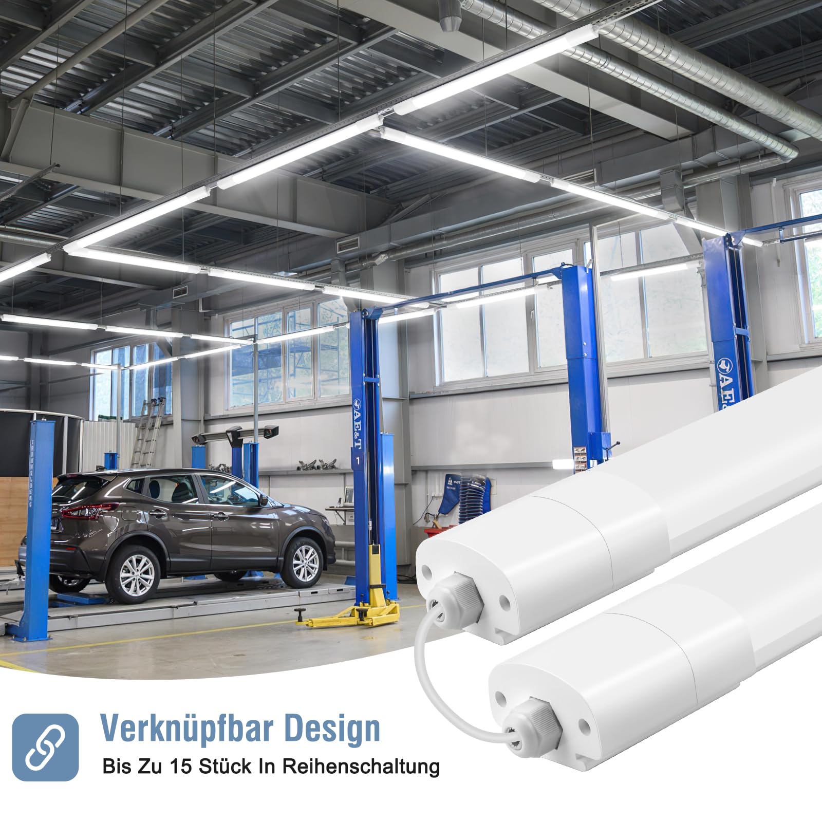 2er LED Feuchtraumleuchte 120CM, Deckenleuchte LED Röhre 36W 4000LM, IP65 Kellerleuchte, Wasserfest Feuchtraumlampe Wannenleuchte für Keller Werkstatt Garage Küche Bad Büro, Neutralweiß, 4000K