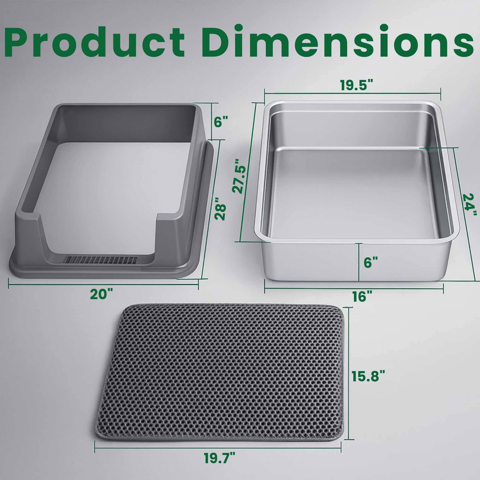 2-Pack XXXL Stainless Steel Cat Litter Box – Extra Large 28" L x 20" W with High Sides & Lid, Non-Stick, No Odor, Leak-Proof Metal Boxes for Large & Multiple Cats, Easy to Clean - image 7