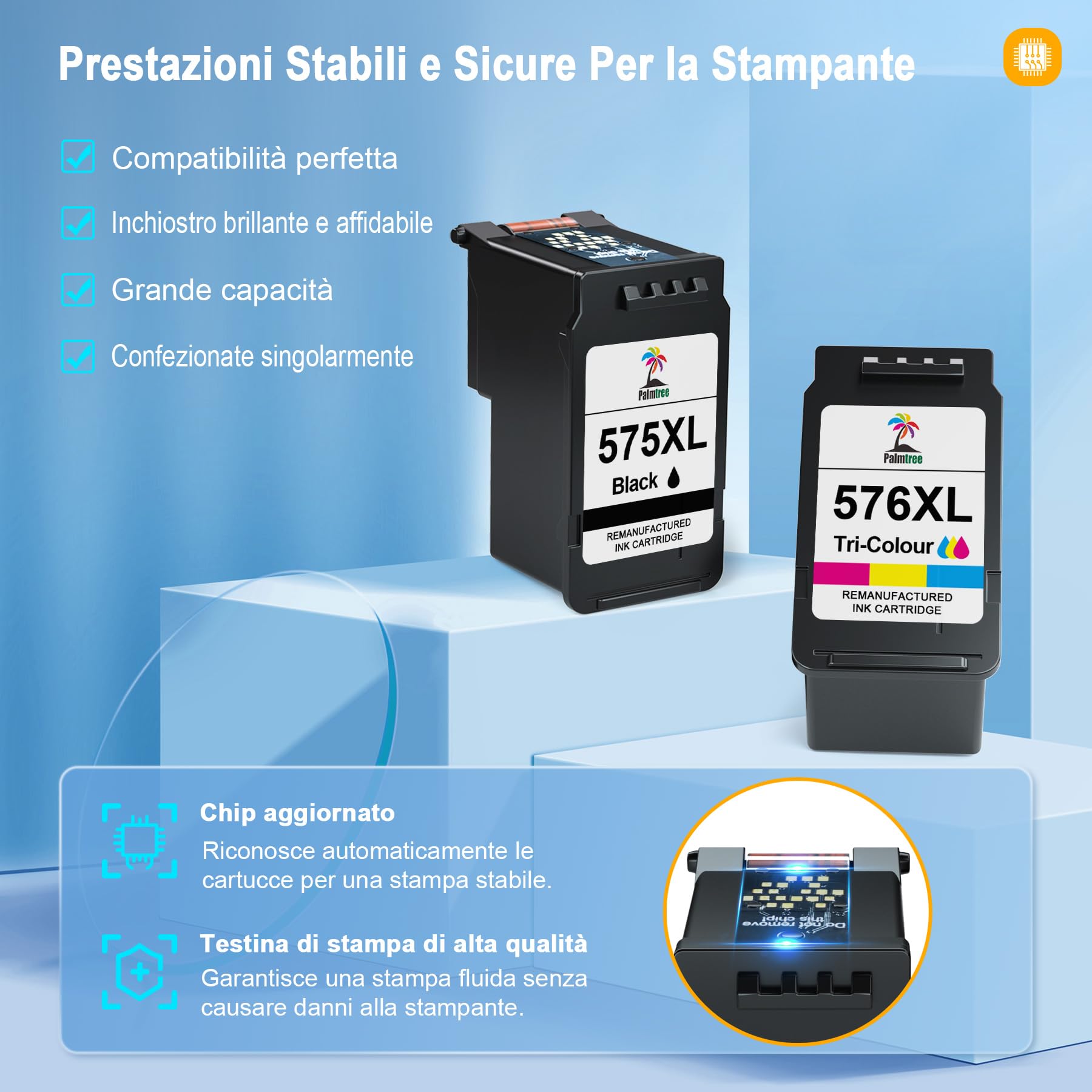 Palmtree PG-575XL CL-576XL Cartucce d'inchiostro Sostituzione cartucce canon 575 576 XL Canon 575XL 576XL per Canon PIXMA TS3550i TS3551i TS3750i TR4750i TR4751i TR4755i TR4756i (1Nero, 1Tri-Colore)