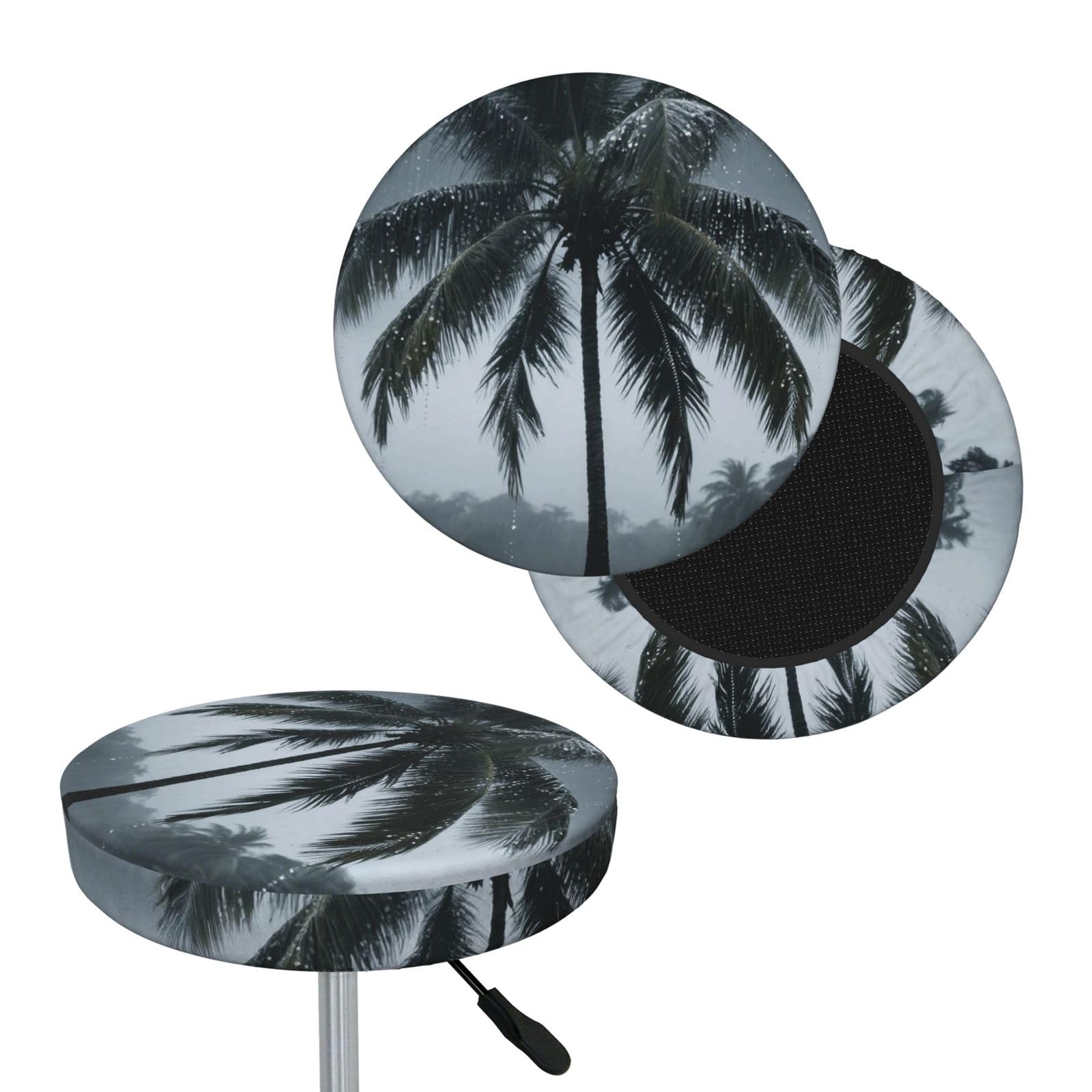 FekiLoot Plam Tree Round Bar Stool Covers Stretch Washable Bar Stool Covers Dustproof Slipcover Bar Chair Covers with Elastic Band for Bar Kitchen Living Room Decor 13 Inch