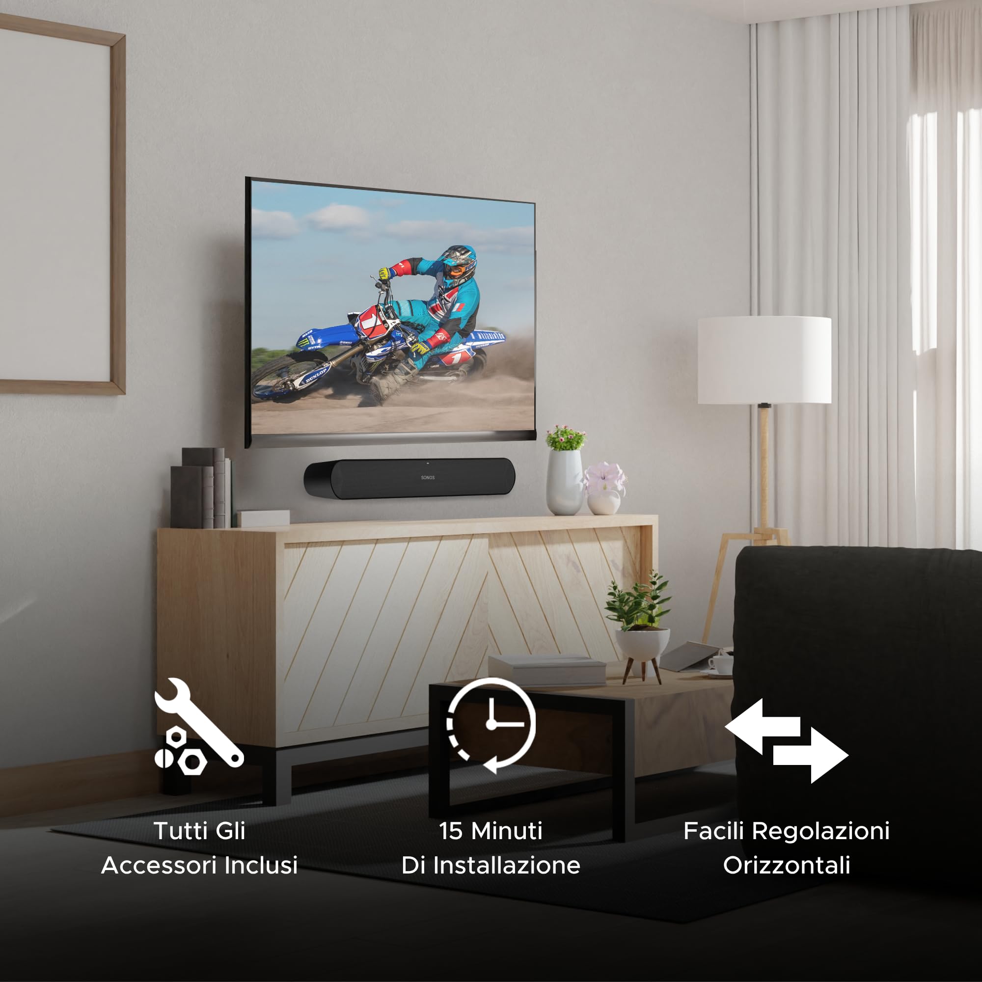 Notiela Supporto A Parete Per Soundbar Sonos Ray - Design Nascosto, Risparmia Spazio, Installazione Facile, Nero