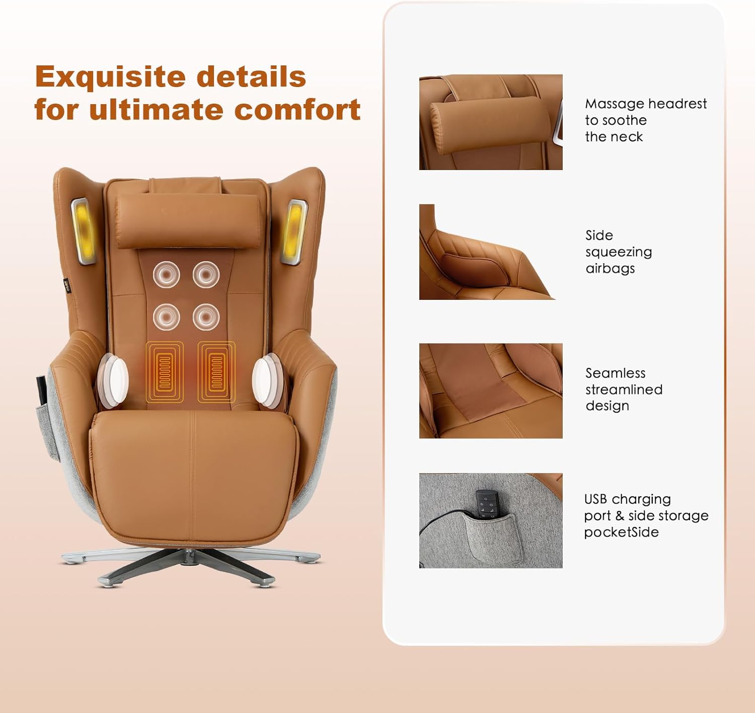 COLAMY Zero-Gravity Massage Chair | Massage and Leisure Dual-Use Chair,360° Swivel,Heat, Low-Noise 3D Bluetooth Speaker,Living Room（Brown