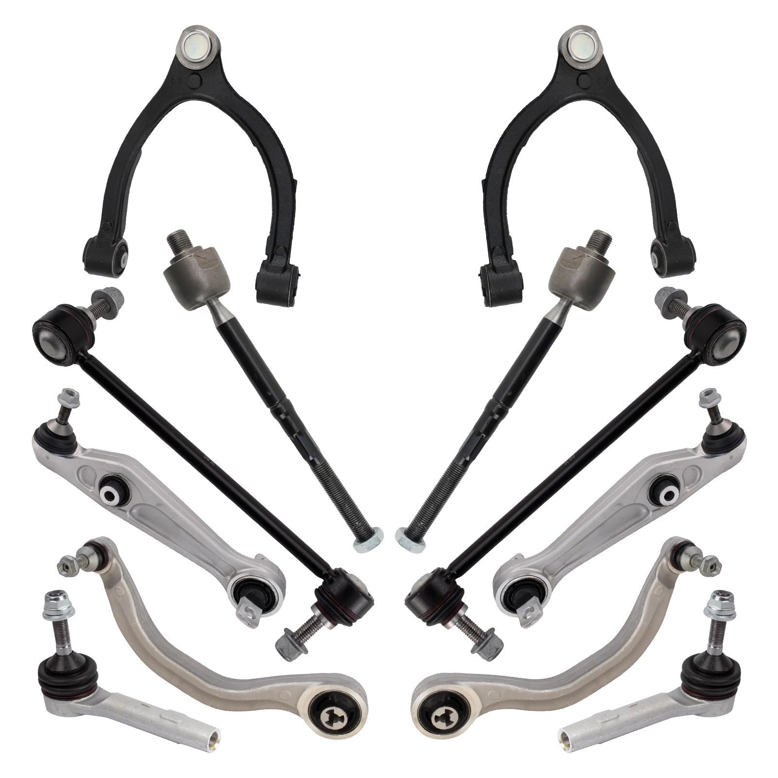 TRQ Front Steering & Suspension Kit Control Arm with Ball Joint Sway Bar Stabilizer Link Tie Rod Compatible with 2017-2022 Tesla 3