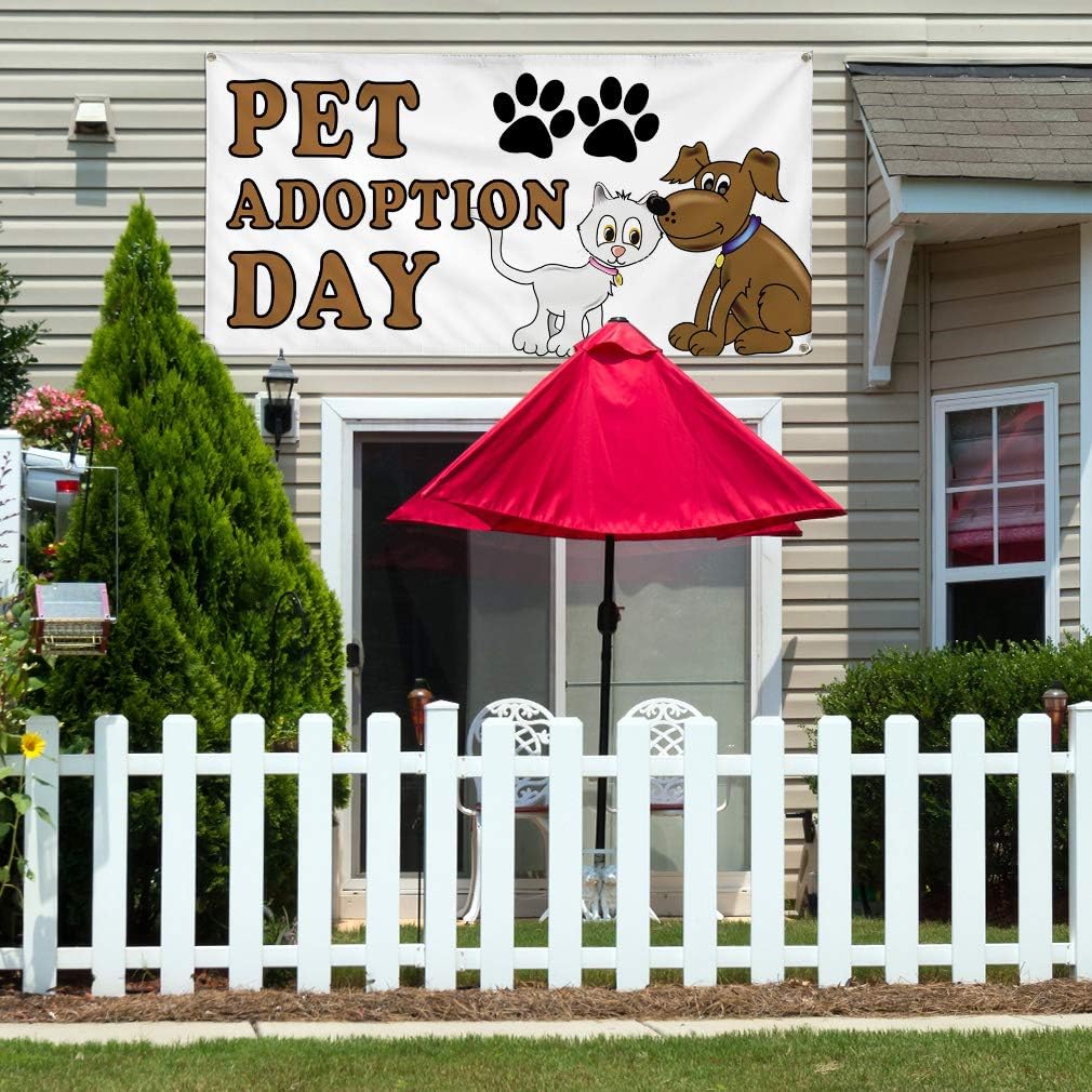 Vinyl Banner Multiple Sizes Pet Adoption Day Advertising Printing Business Outdoor Weatherproof Industrial Yard Signs White 4 Grommets 24x48Inches