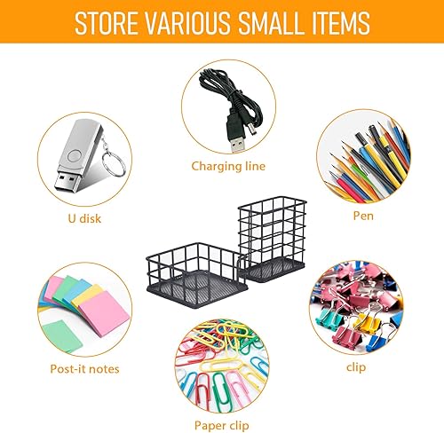 Miniatura 3 de Mesh Pencil Holder Desk Organizer Set, 2-Piece Minimalist Metal Pen Holder & 3x3 Inch Sticky Note Dispenser for Office, Home and School Supplies