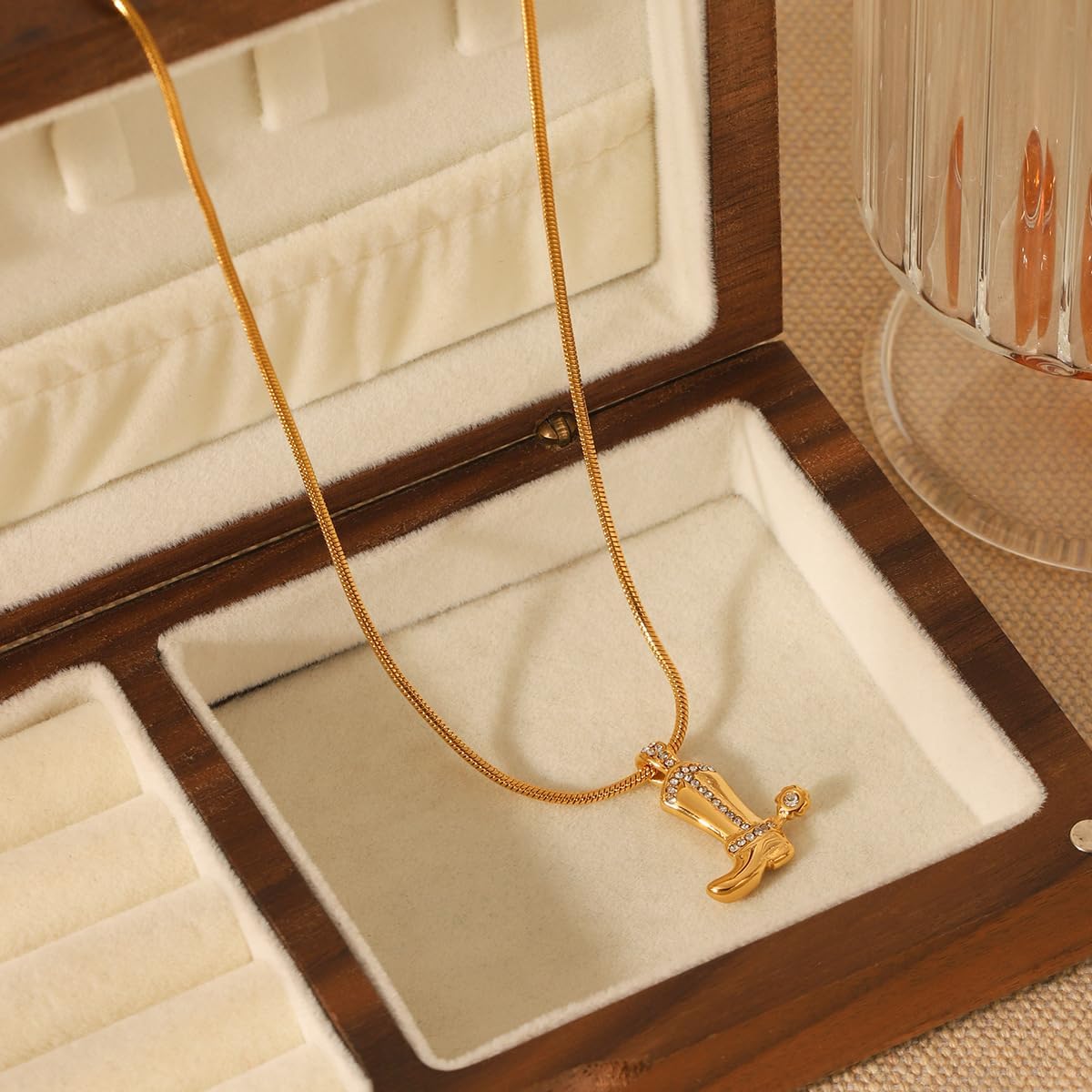 Cowgirl Boot Western Necklace for Women, Dainty 14k Gold Plated Cowboy Jewelry, Womens Cubic Zirconia CZ Boot Charm Pendant Snake Chain Necklaces for Country Concert, Trendy Texas Rodeo Accessories, Minimalist Vaquero Vaquerita Gifts for Ladies - Image 6
