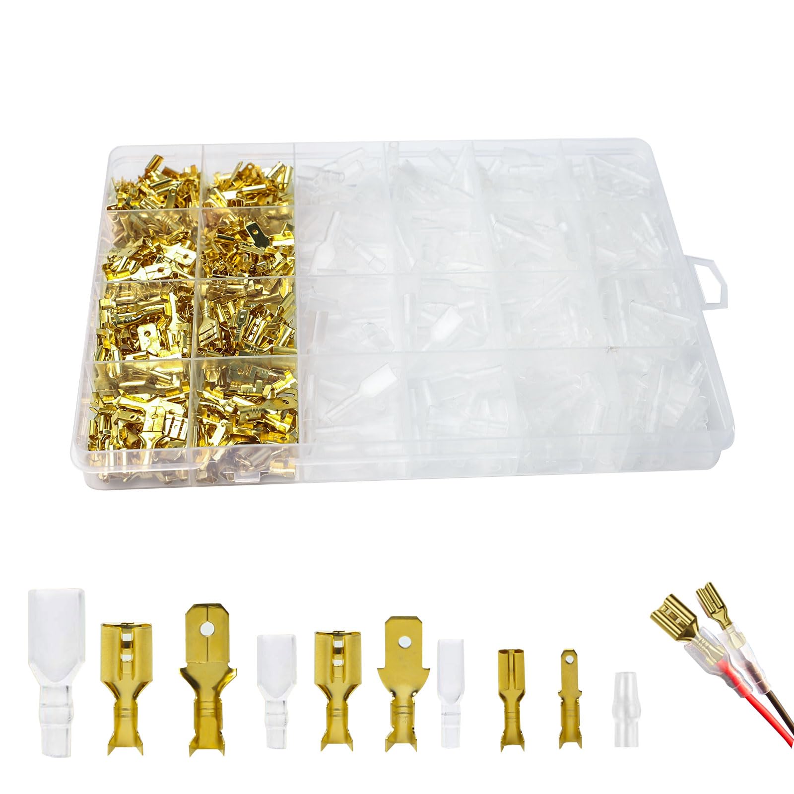 600Pcs Male Female Spade Connectors Kit, Wire Crimp Terminal Block Electrical Wire Connectors, Wire Spade Connectors with Insulating Sleeve, Spade Connector Quick Splice for Wire(2.8mm/4.8mm/6.3mm)