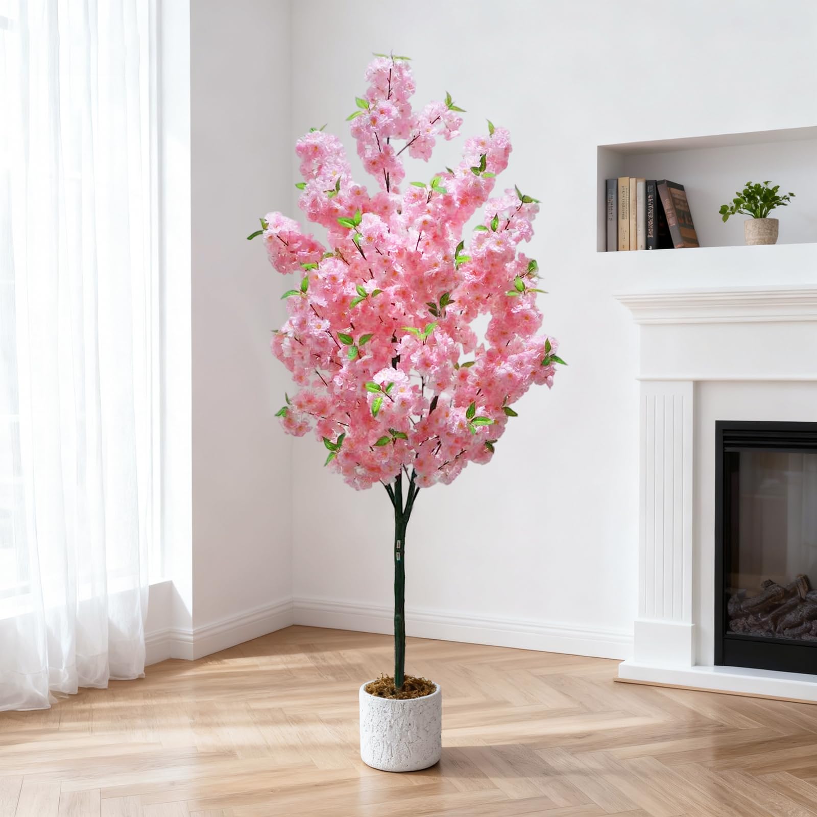 GarveeHome 180cm Artificial Cherry Blossom Tree with White Pot - Realistic Fake Sakura Tree for Indoor & Outdoor, Faux Blossom Plant for Home, Garden, Office, Wedding Decoration