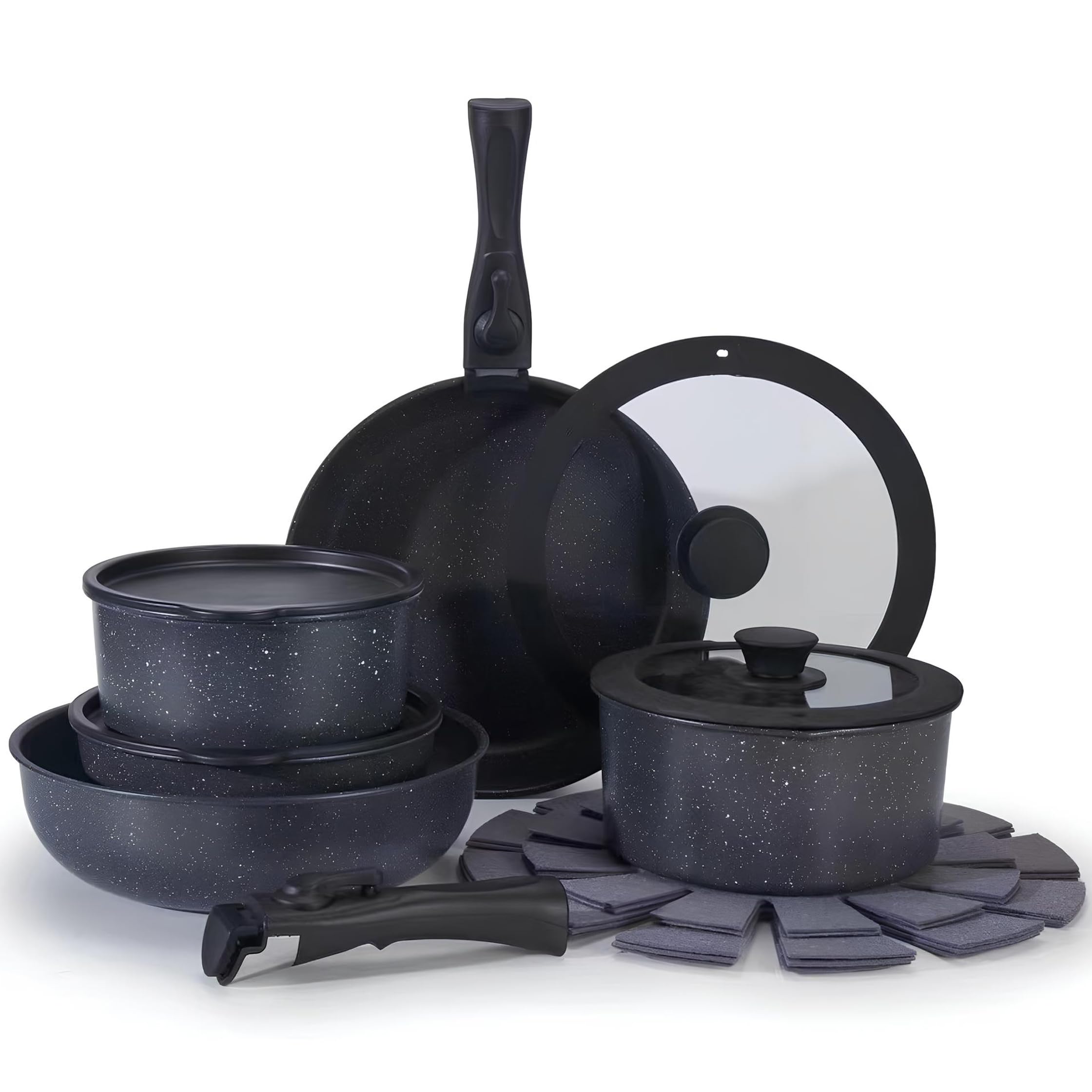 Batterie de cuisine 15 pièces noire WXFKLDJ avec poignée amovible