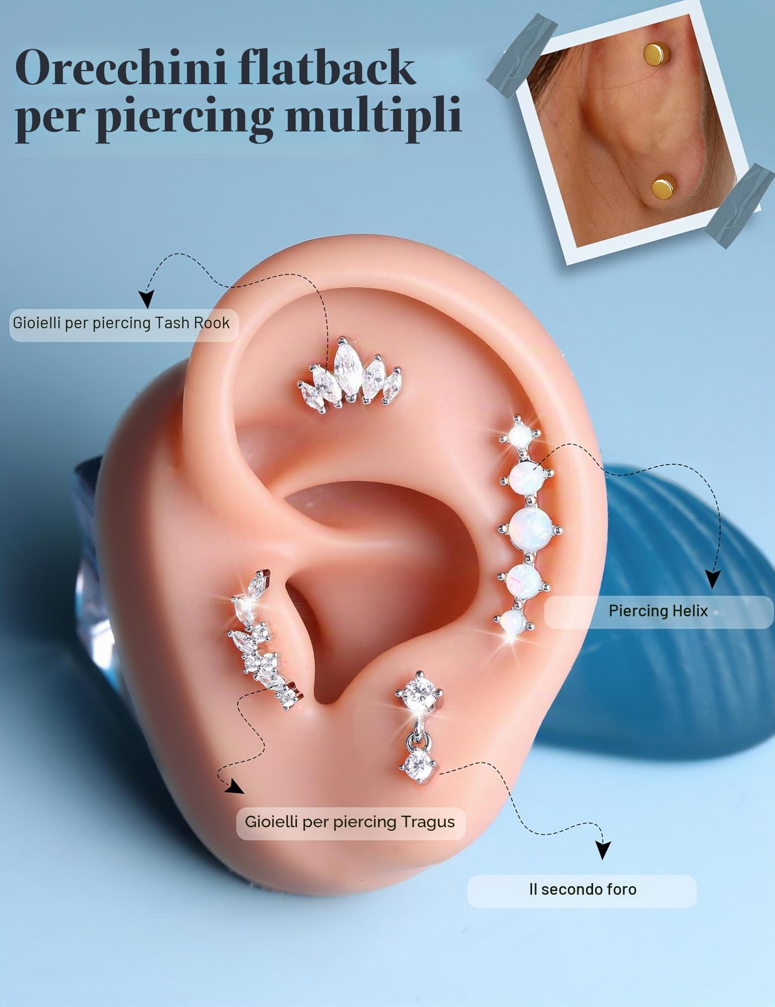 Adramata Orecchini Argento 925 Donna Orecchino a Bottone Anallergici Brillanti Piercing Orecchio Cartilagine Piercing Trago Helix Piercings Orecchini Donna Argento/Or